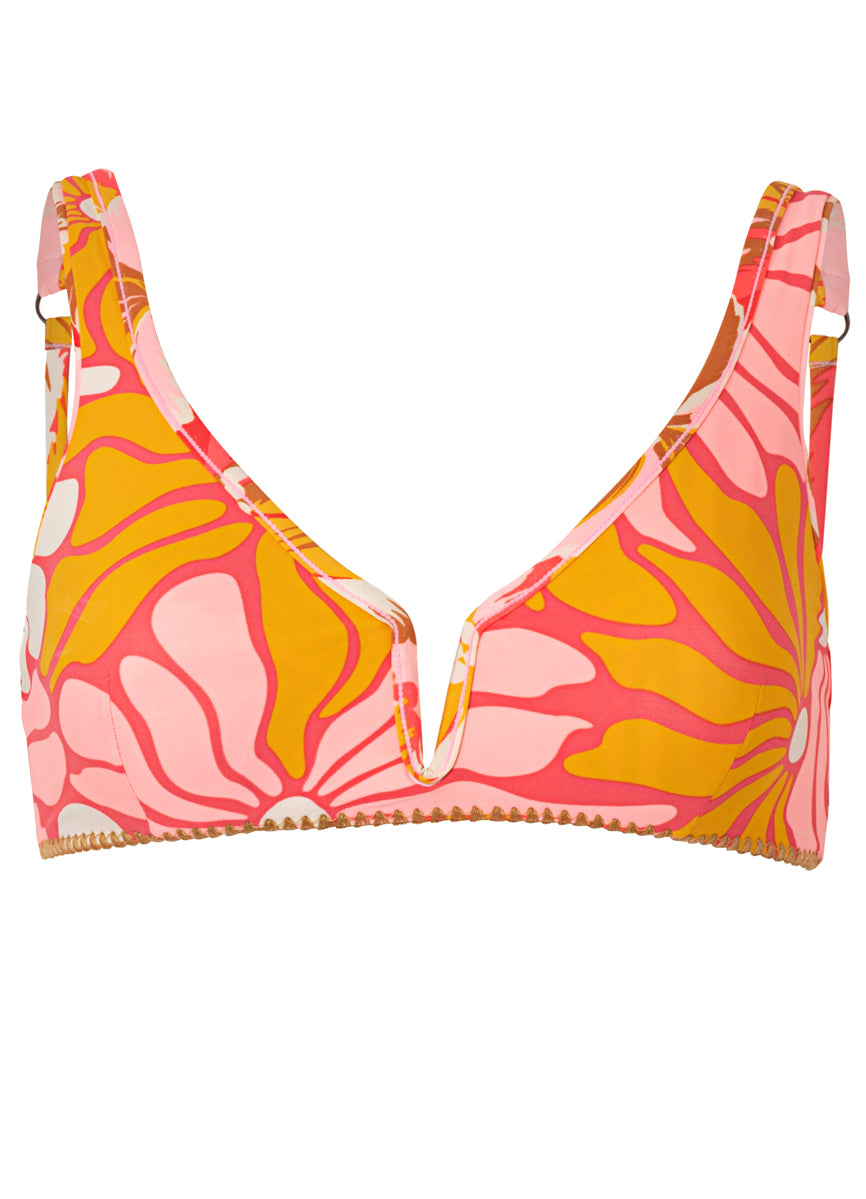 Maaji Pink Palms Victoria V Wire Bralette Bikini Top