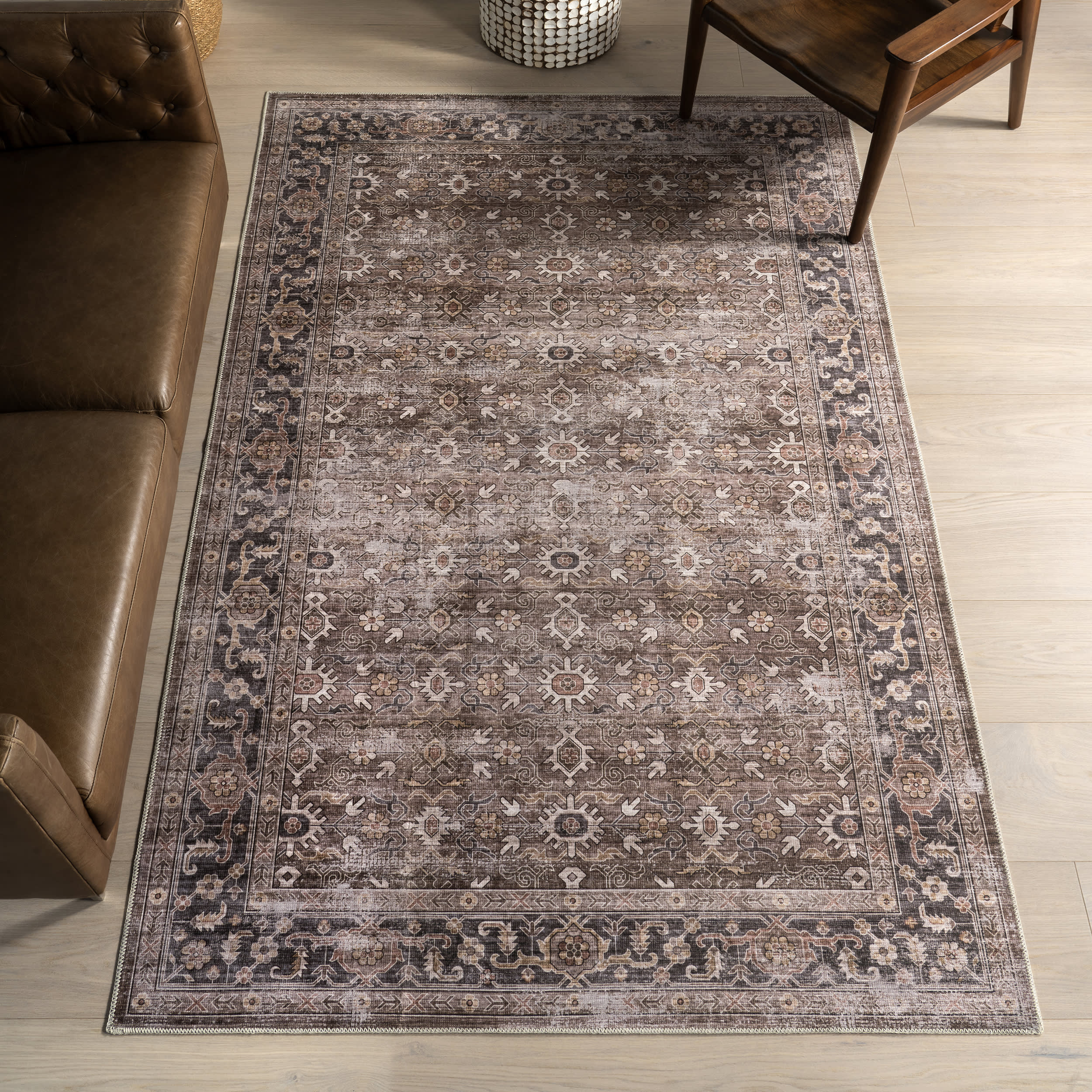 Myrtle Spill Proof Washable Vintage Rug | Brown