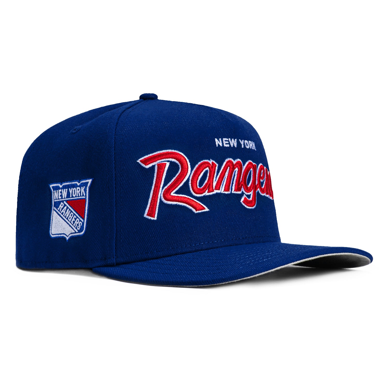 New Era 9Fifty A-Frame New York Rangers Logo Patch Snapback Script Hat - Royal