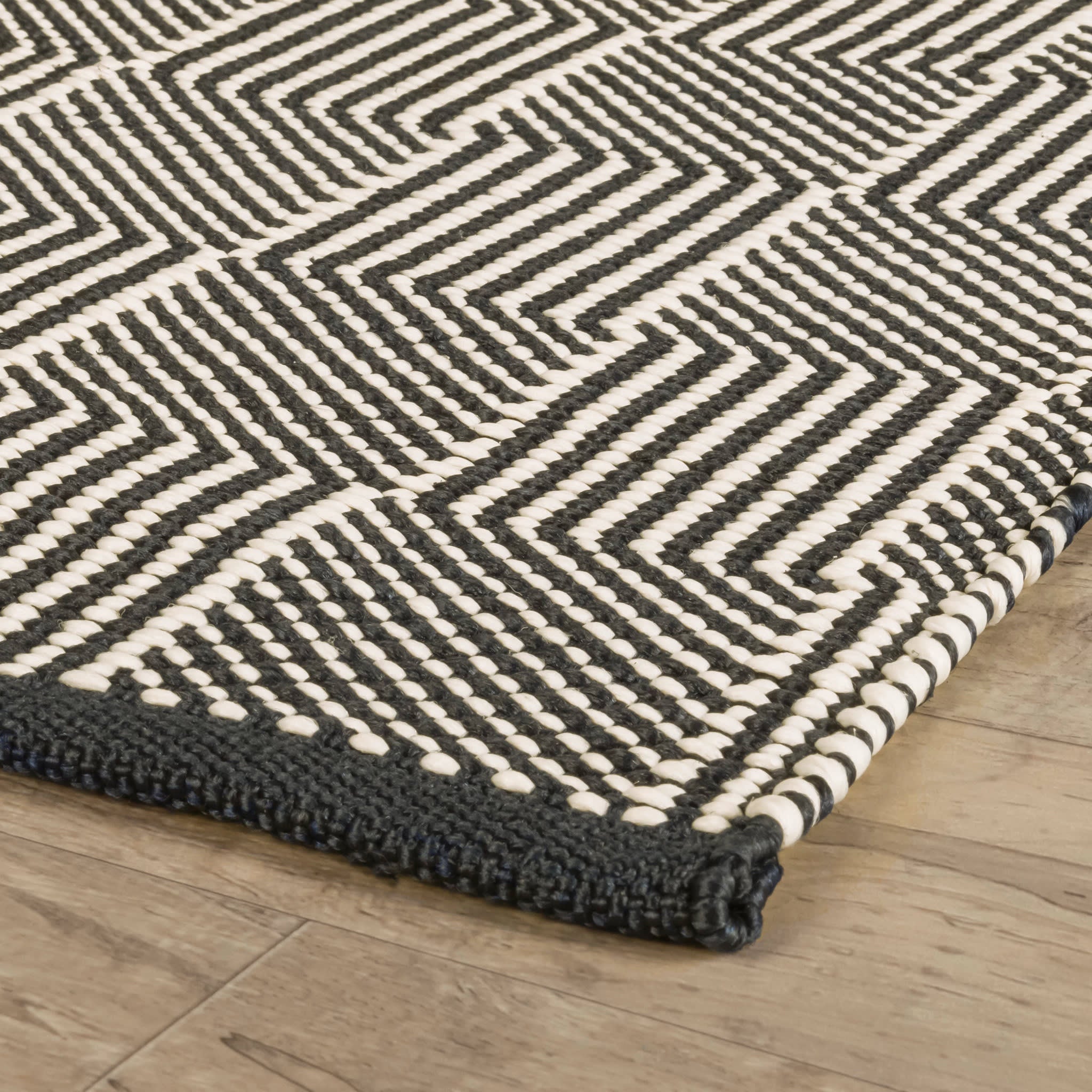 Squares Navy Handwoven Indoor/Outdoor Rug