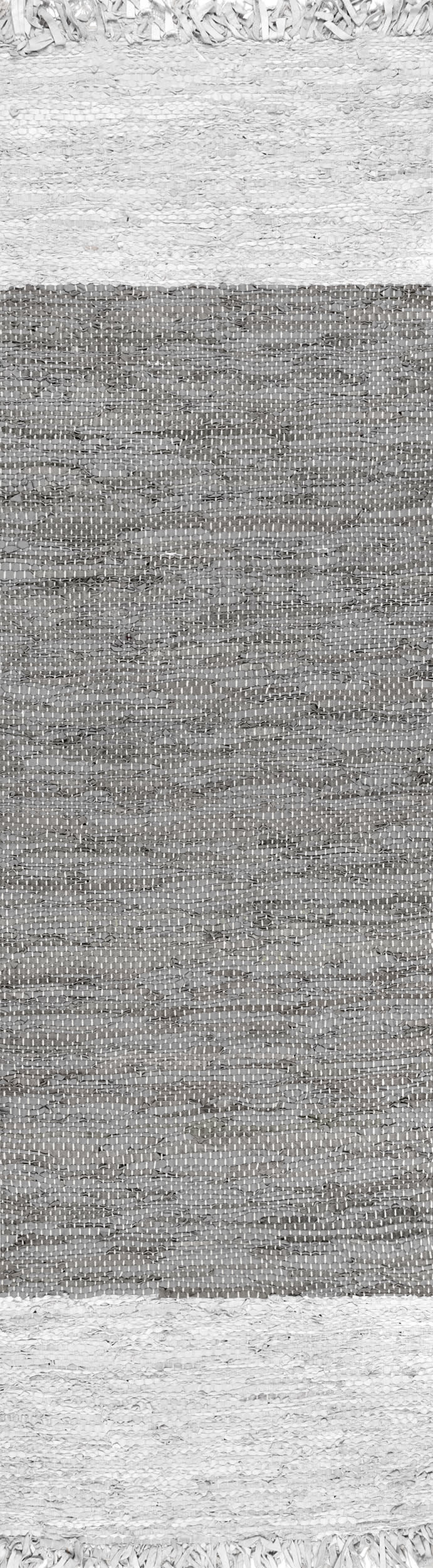 Bordered Leather Tassel Rug | Grey