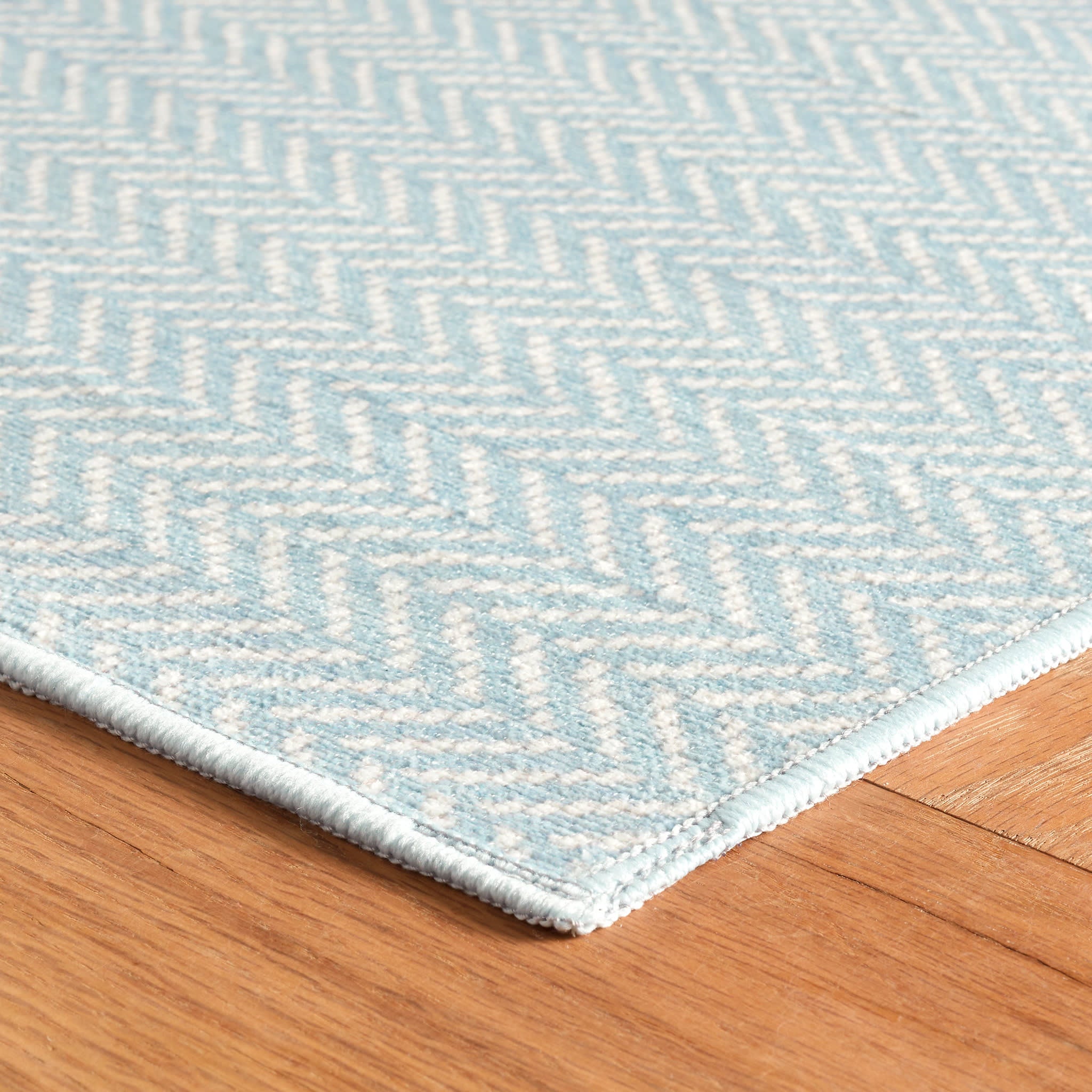 Herringbone Swedish Blue Machine Washable Rug