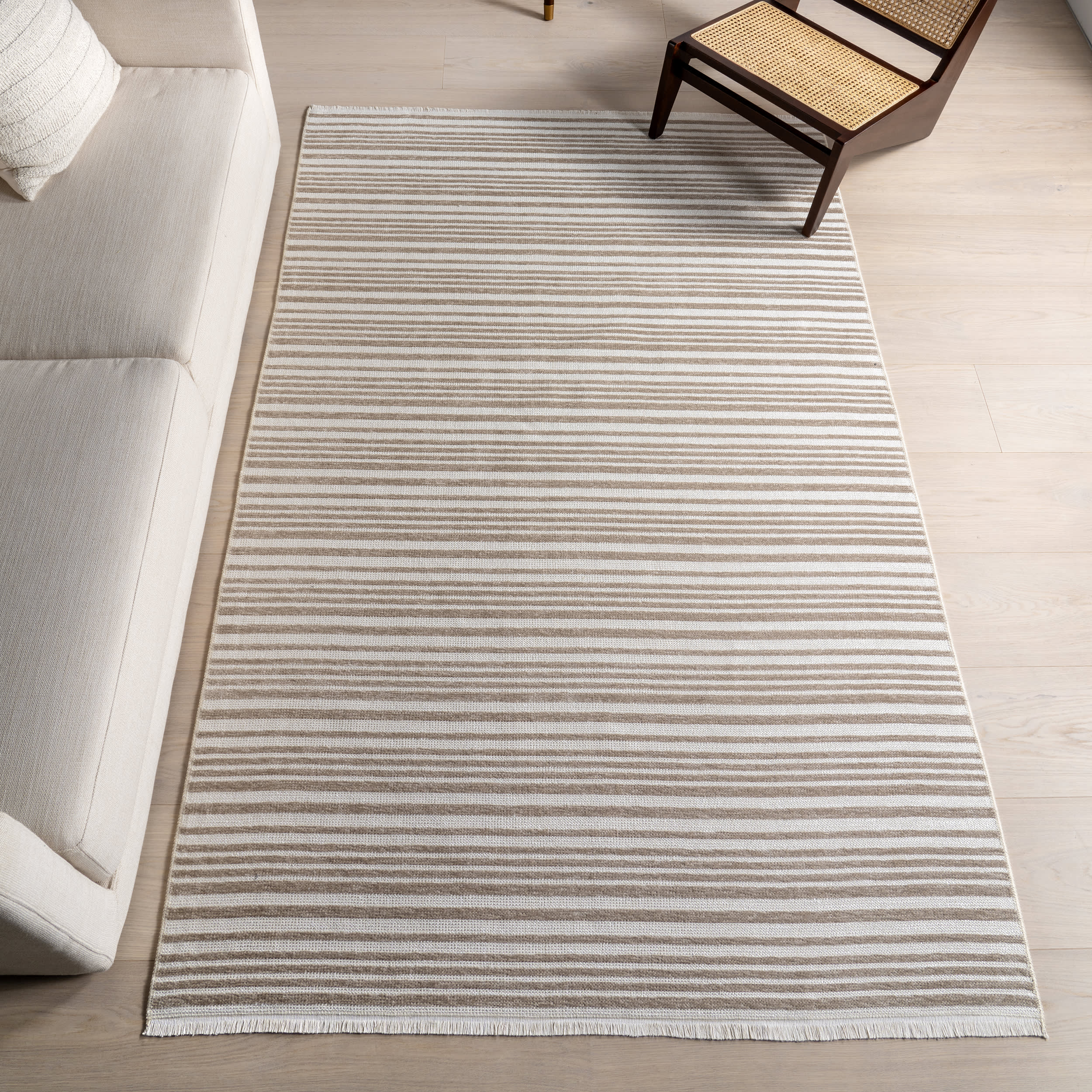 Melany Striped Reversible Washable Rug | Taupe