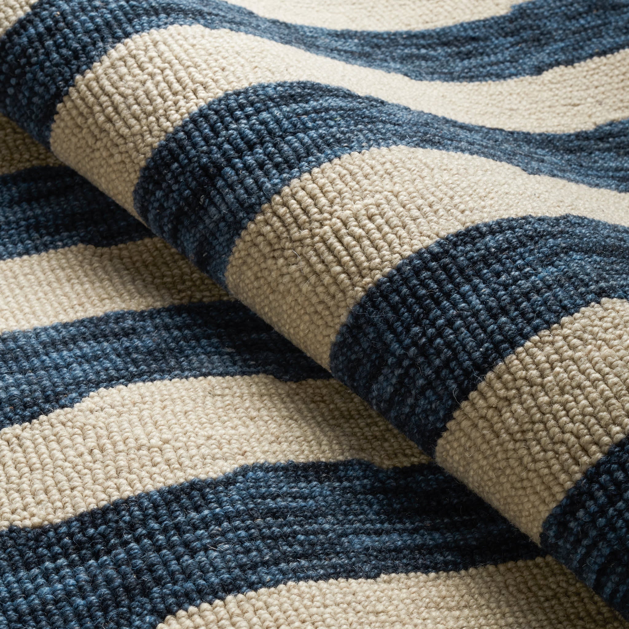 Silas Stripe Navy Hand Micro Hooked Wool Rug