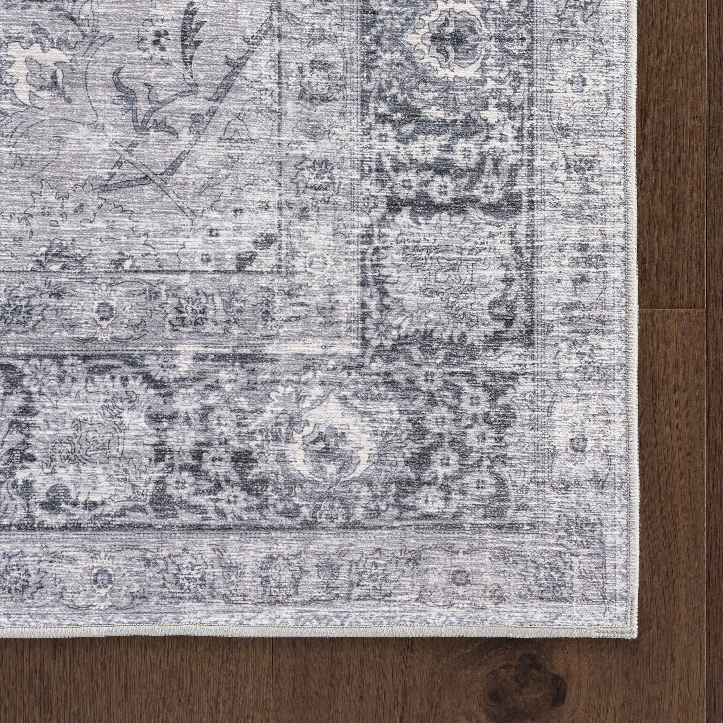 Bayberry Spill Proof Vintage Washable Rug | Light Grey