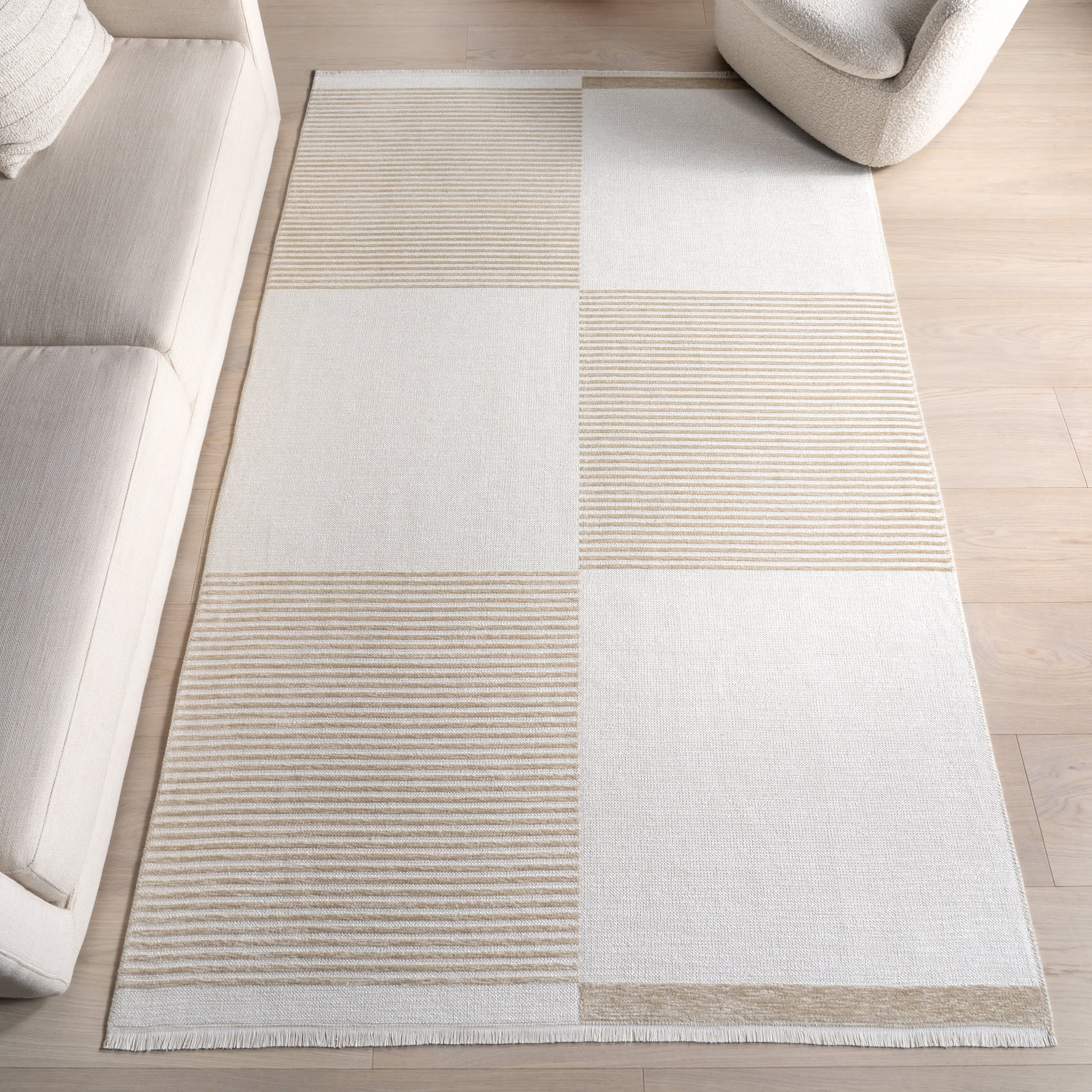 Murphy Large Checkerboard Reversible Washable Rug | Taupe