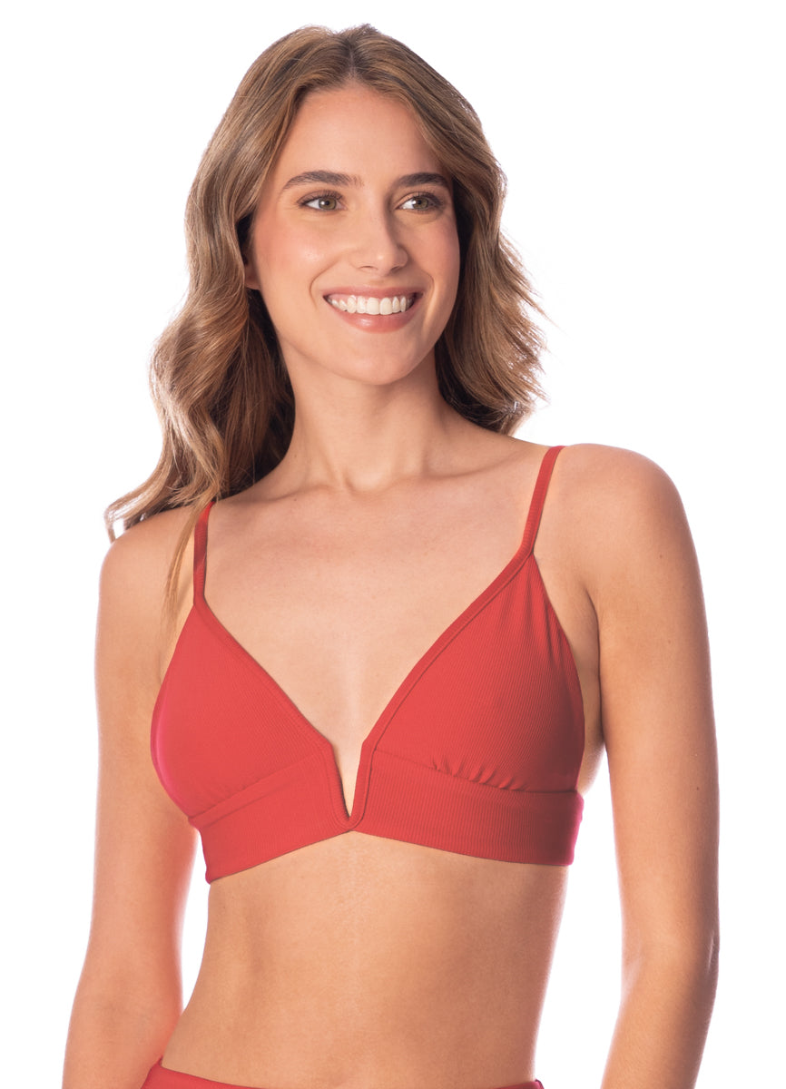 Maaji Red Camelia Parade Long Line Triangle Bikini Top