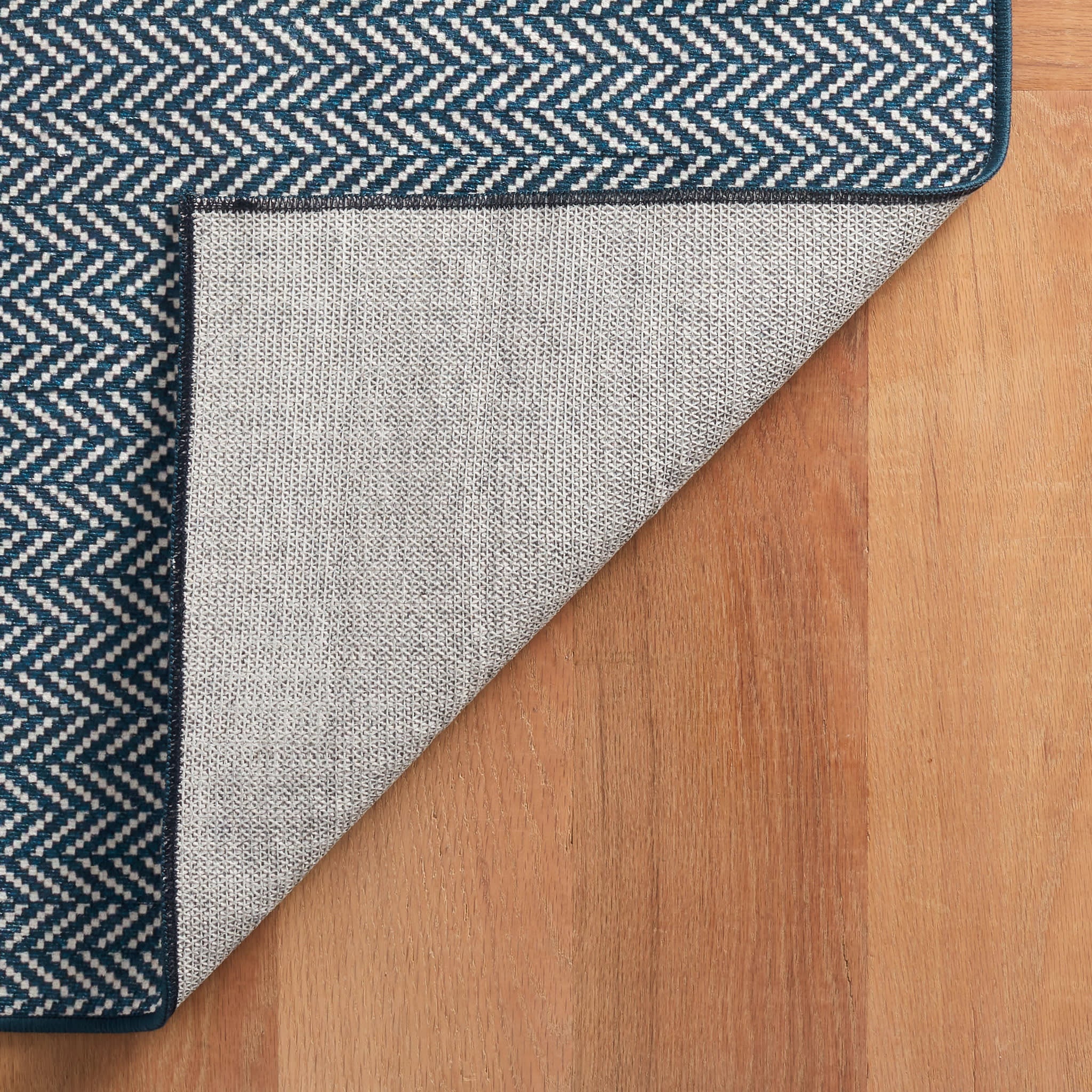 Herringbone Navy Machine Washable Rug