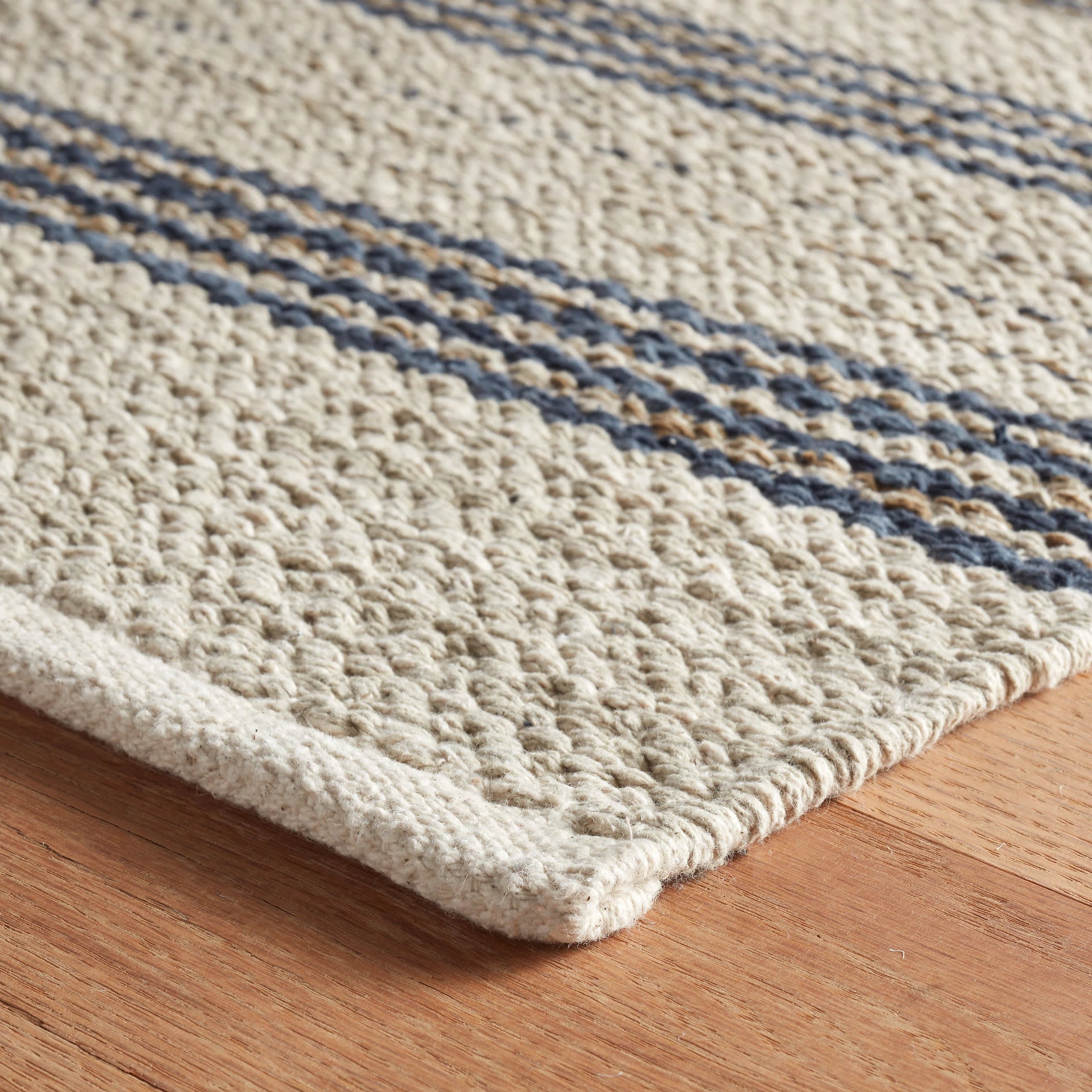 Cielo Stripe Navy Handwoven Cotton Rug