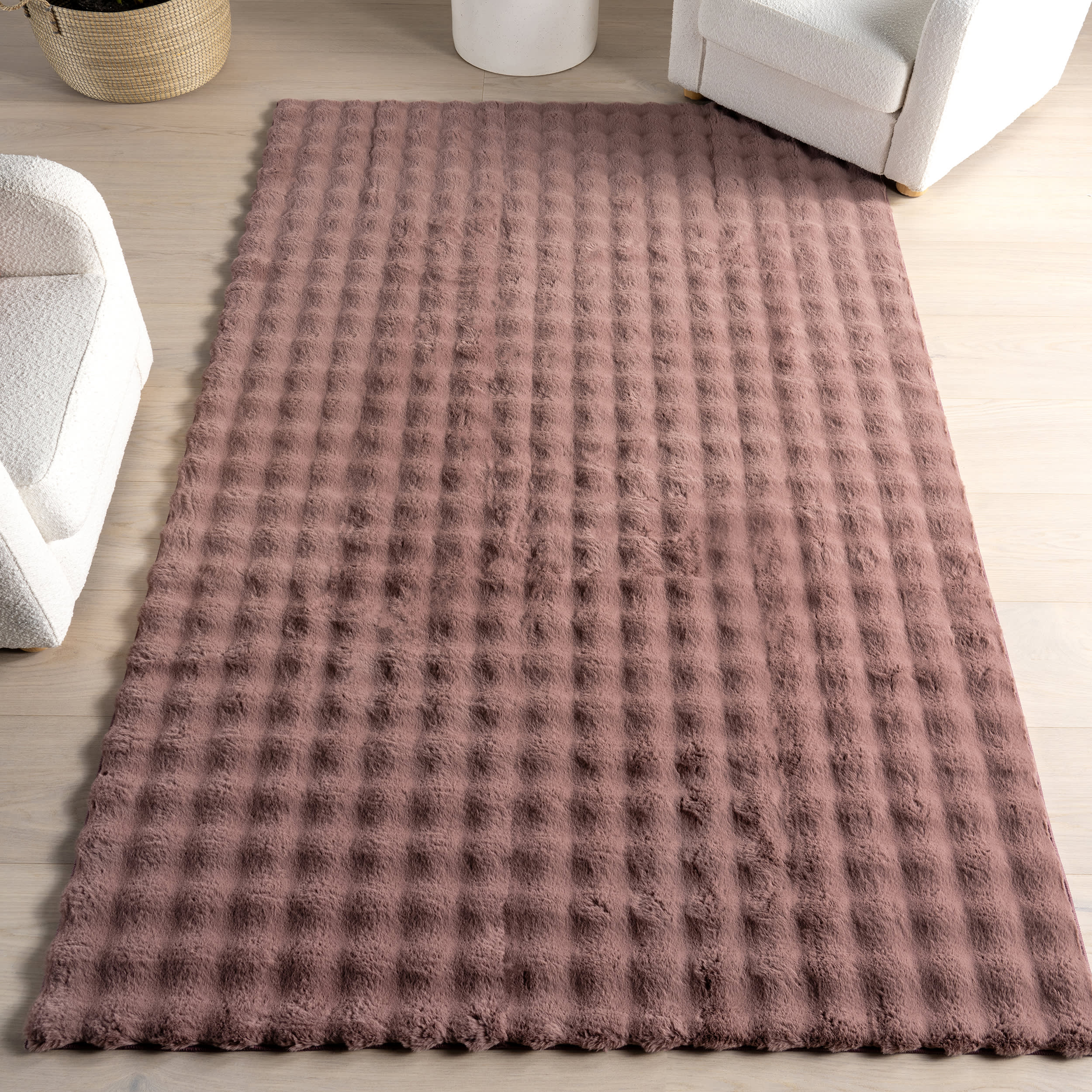 Ivana Checkered Plush Cloud Washable Rug | Burgundy