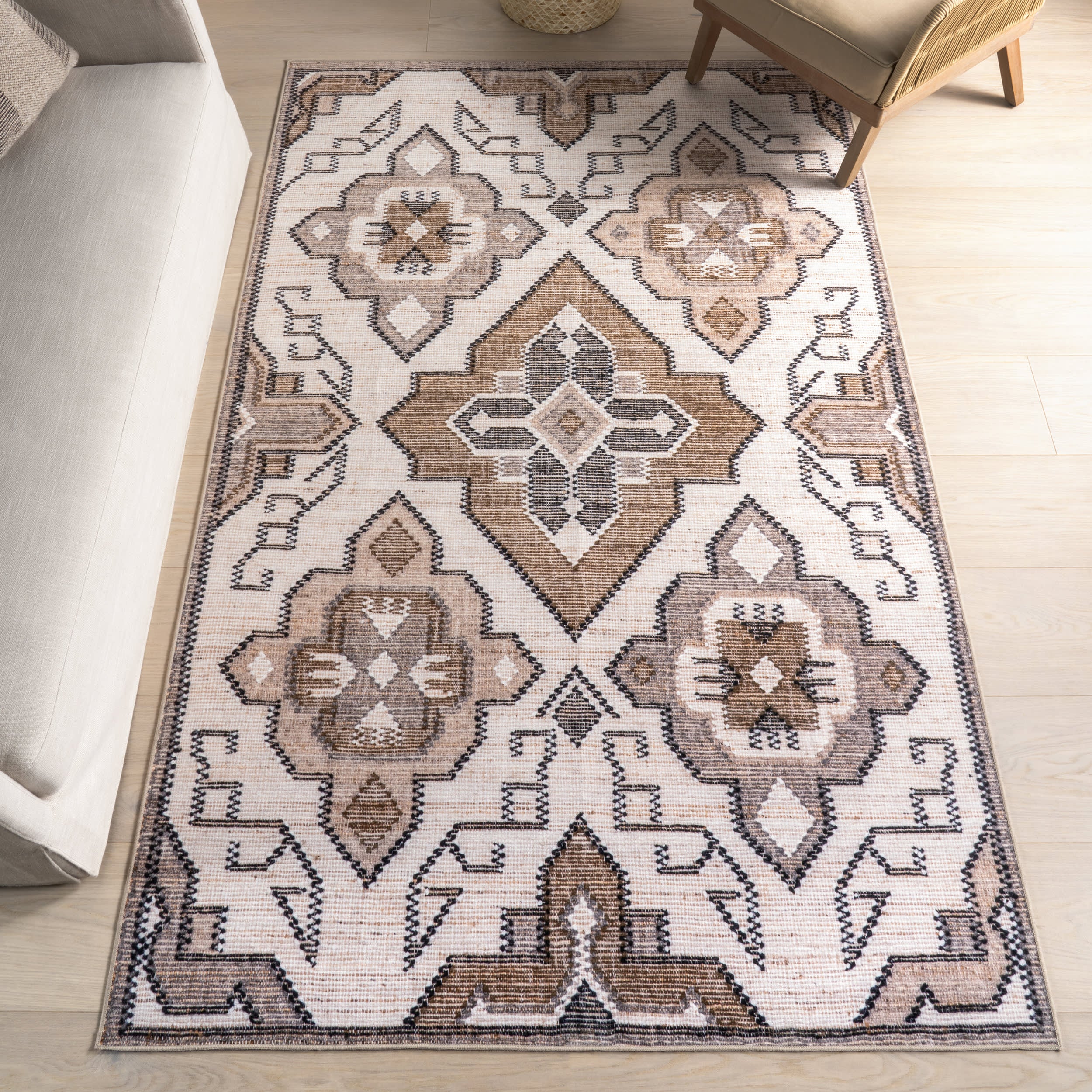 Keily Medallion Spill Proof Washable Rug | Ivory