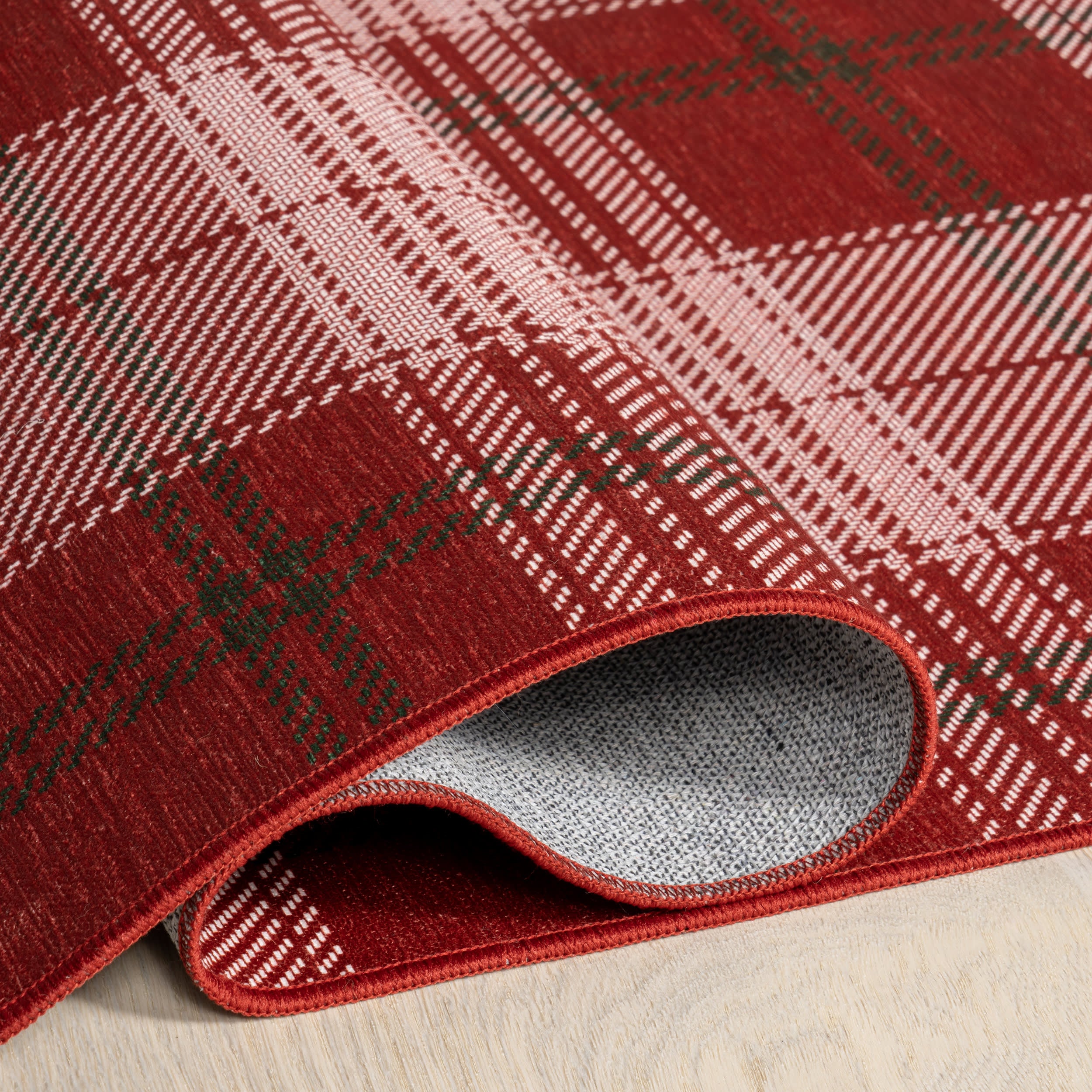 Tytiana Plaid Spill Proof Washable Rug | Red