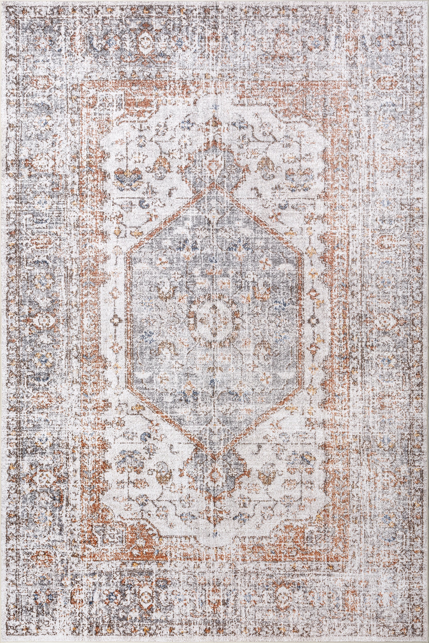 Vintage Medallion Spill Proof Washable Rug | Light Grey