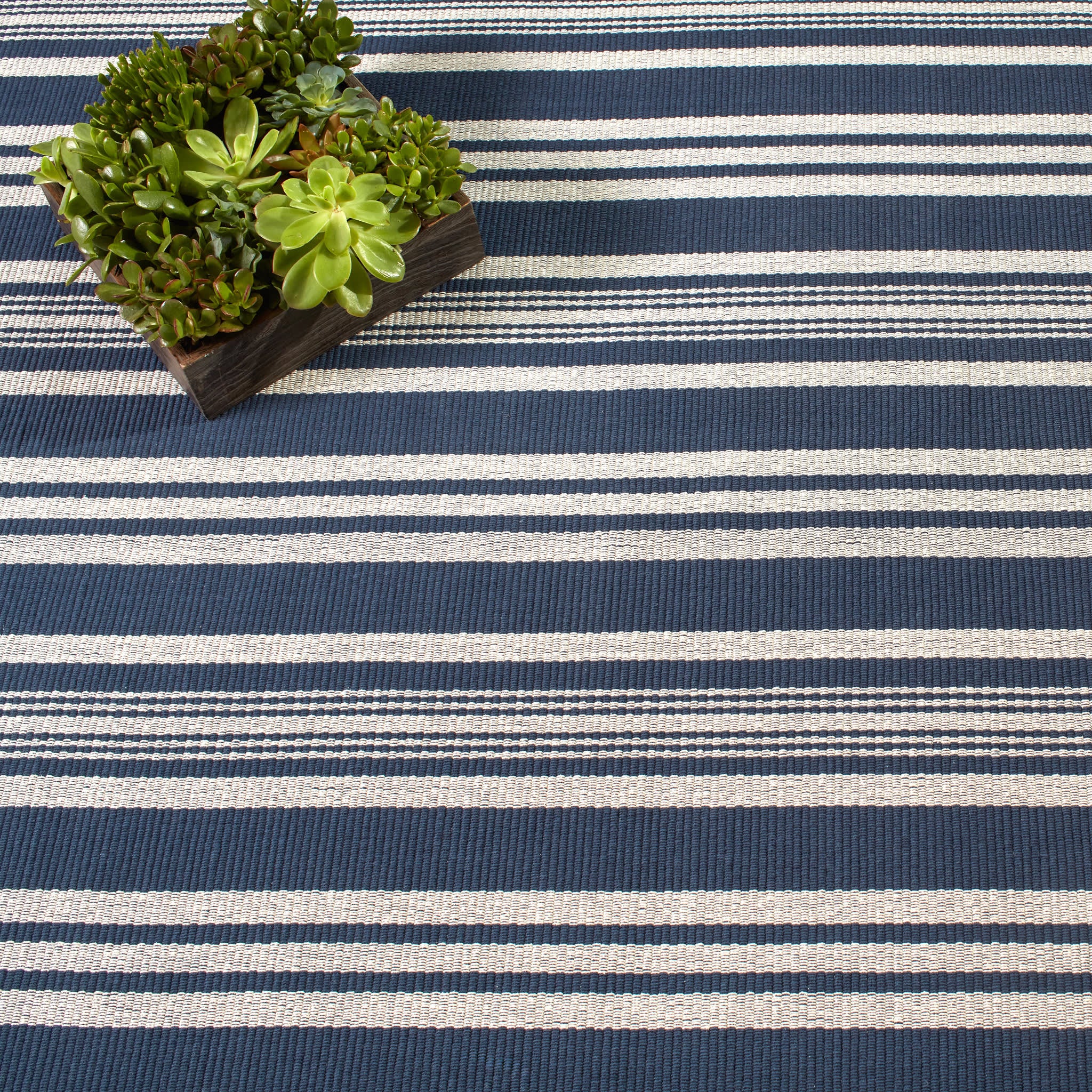 Irving Stripe Navy Handwoven Cotton Rug