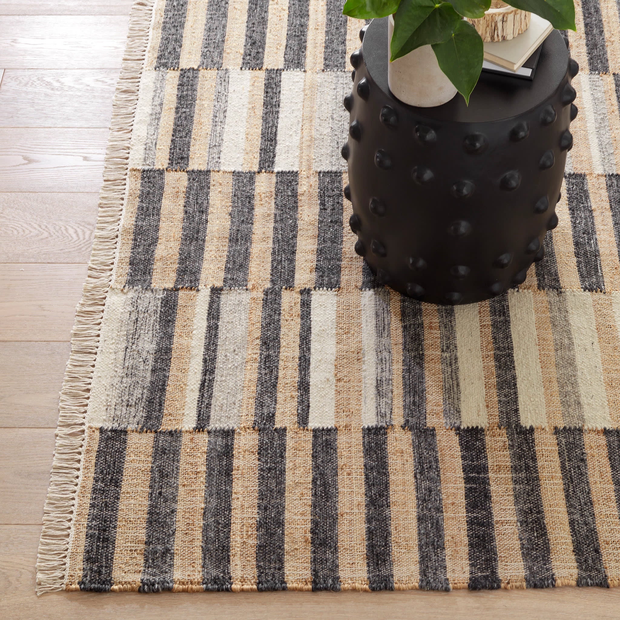 Ravel Stripe Black Handwoven Wool Rug