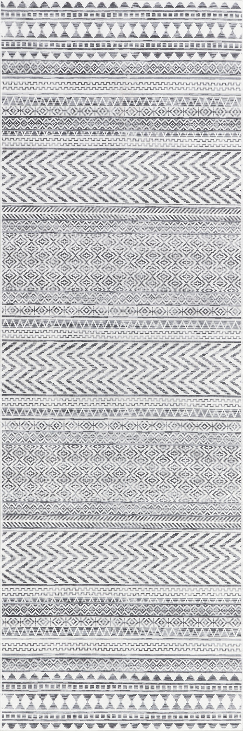 Tribal Banded Spill Proof Washable Rug | Grey