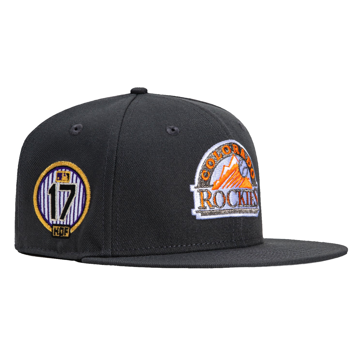 New Era 59Fifty Colorado Rockies 17 Todd Helton HOF Patch Logo Hat - Graphite, Light Orange