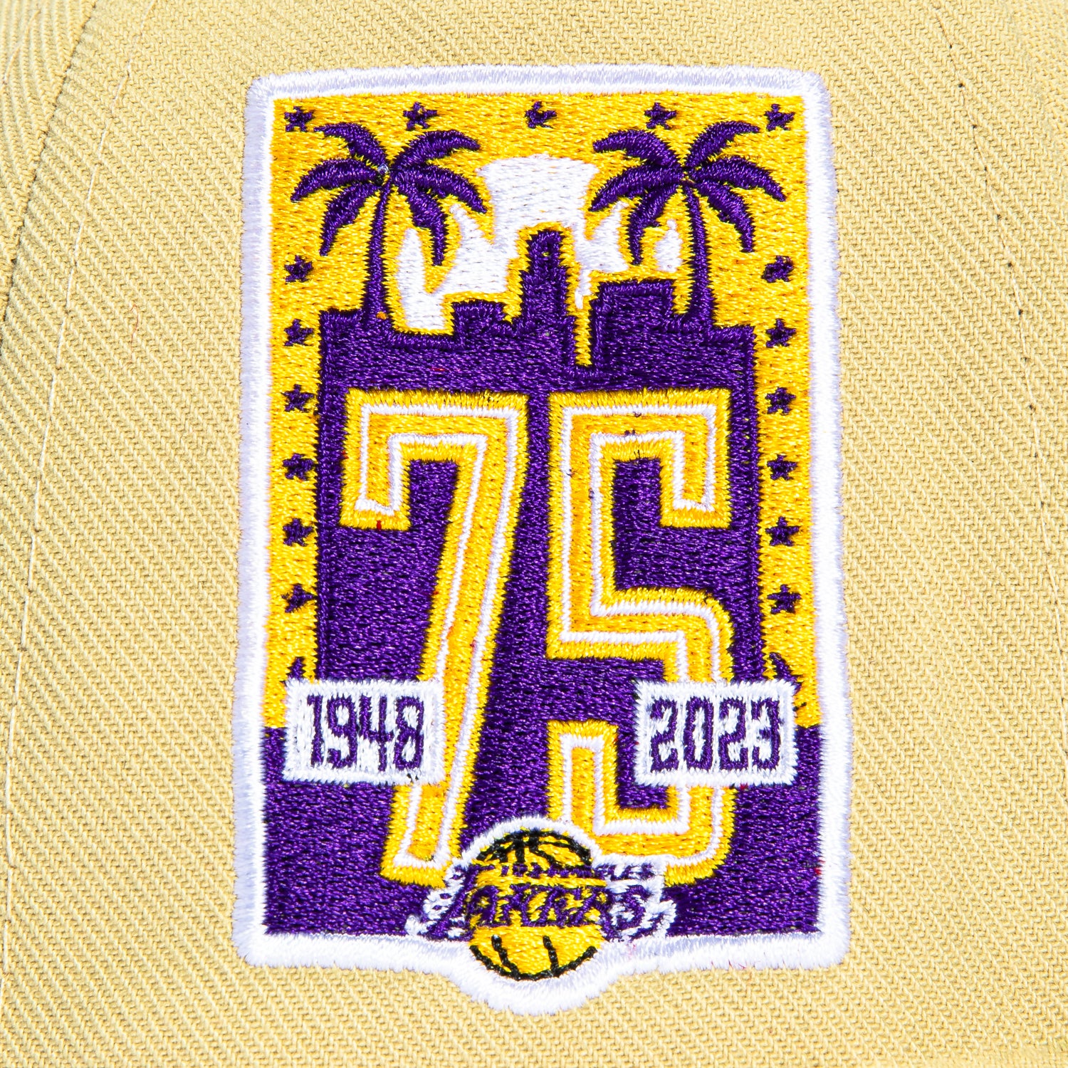 Mitchell & Ness Los Angeles Lakers 75th Anniversary Patch Hat - Tan, Purple