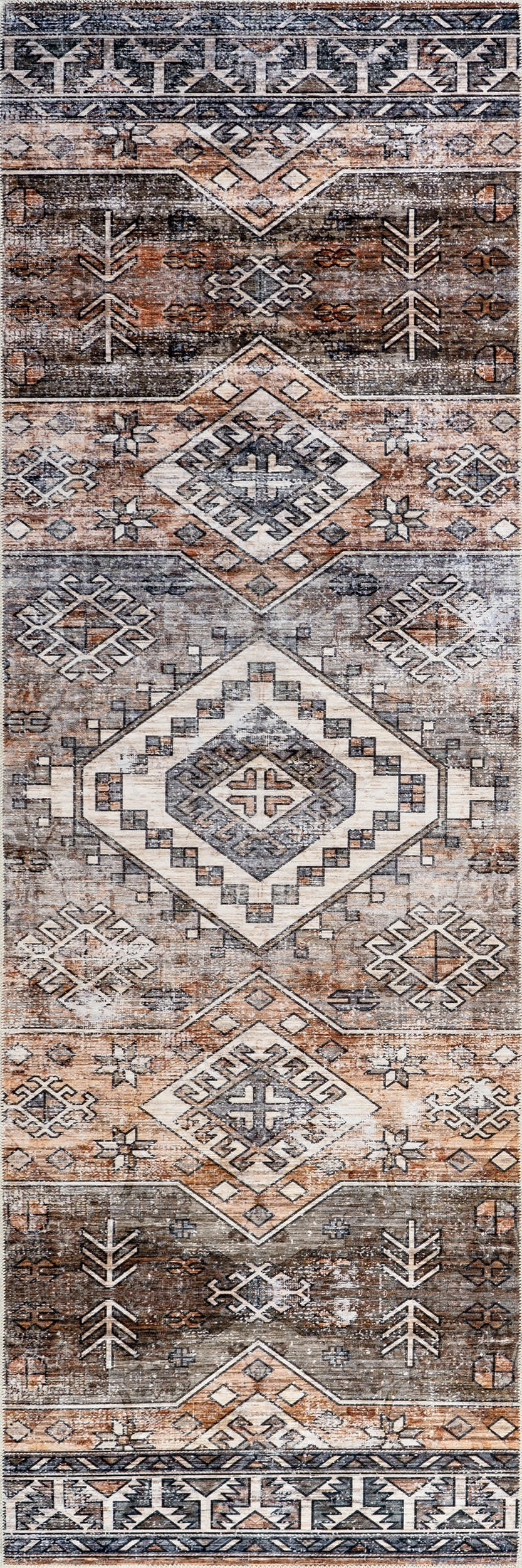 Faded Geometric Spill Proof Washable Rug | Rust