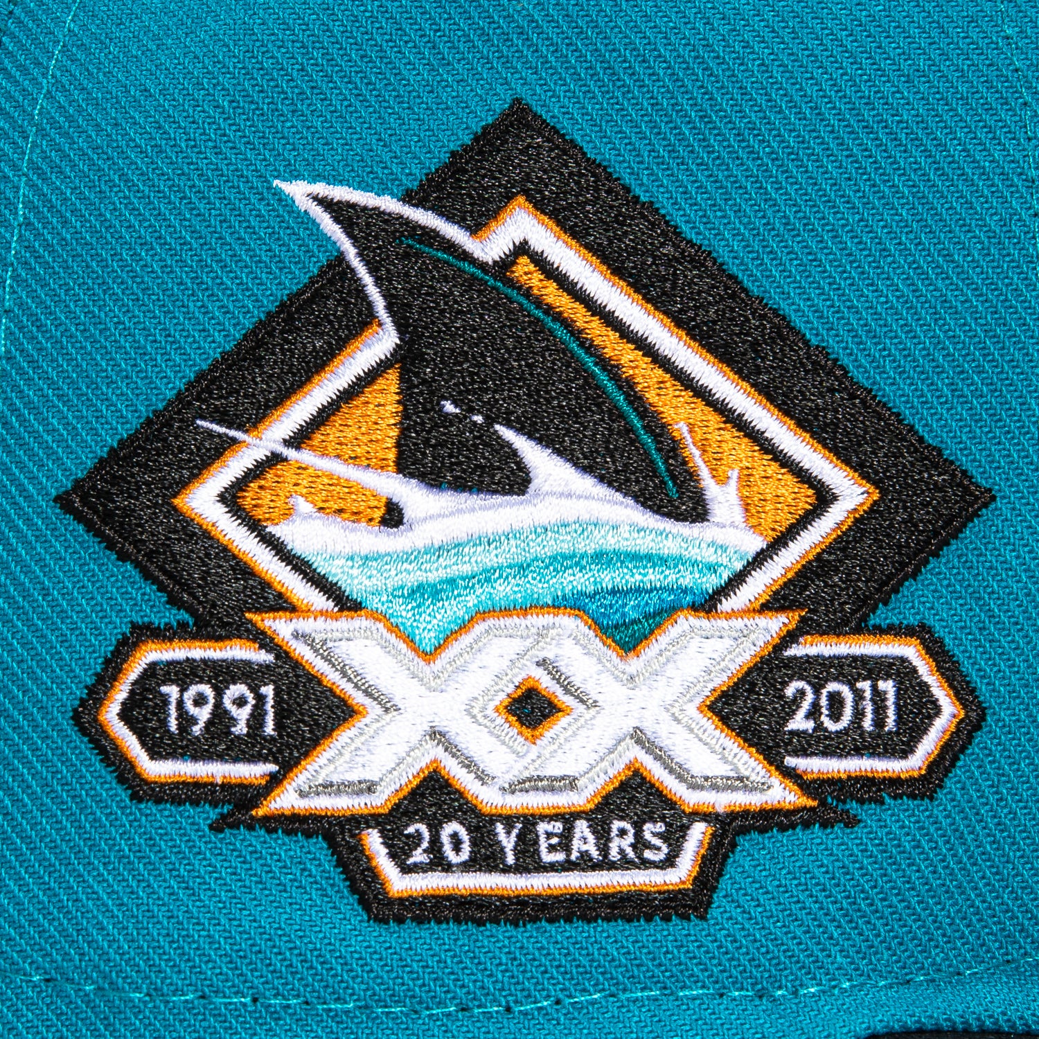 Mitchell & Ness San Jose Sharks 20th Anniversary Patch Hat - Teal, Black