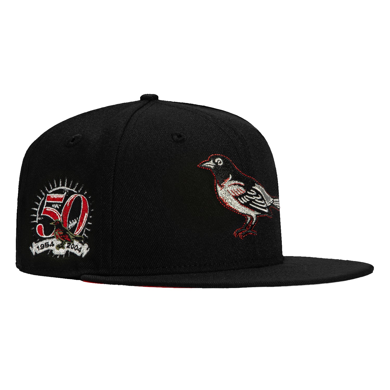 New Era 59Fifty Prehistoric Pack Baltimore Orioles 50th Anniversary Patch Hat - Black, Metallic Silver, Red