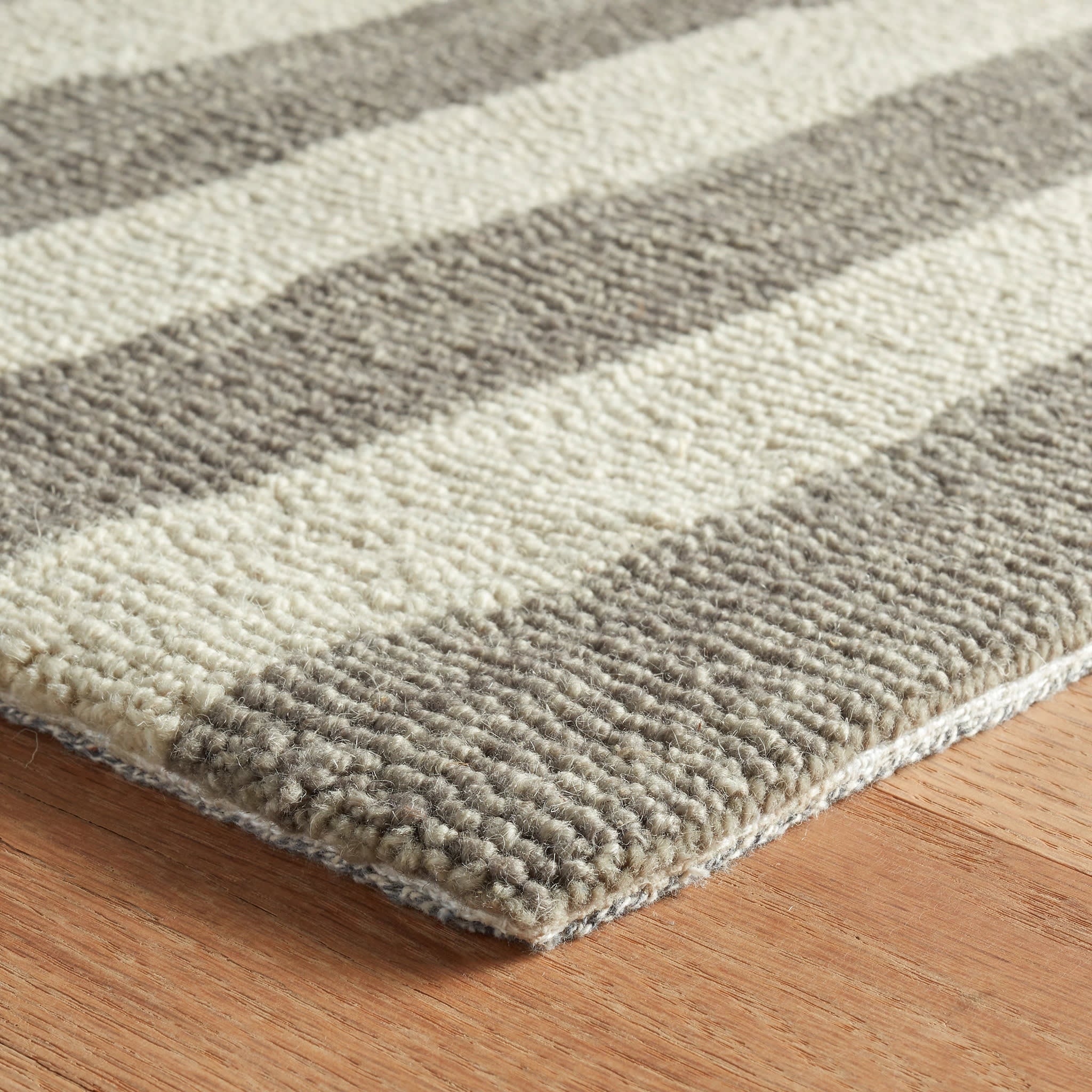 Silas Stripe Grey Hand Micro Hooked Wool Rug