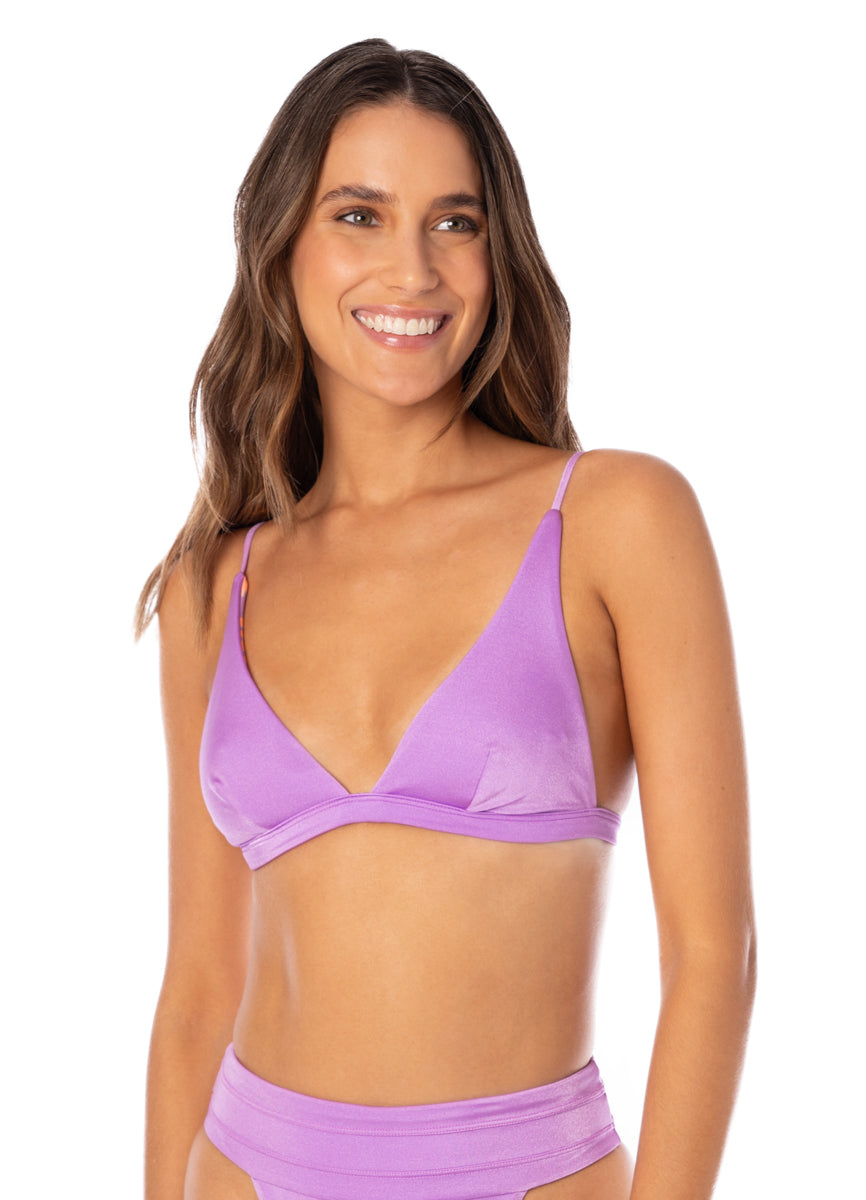 Maaji Metallic Lilac Ivy Fixed Triangle Bikini Top