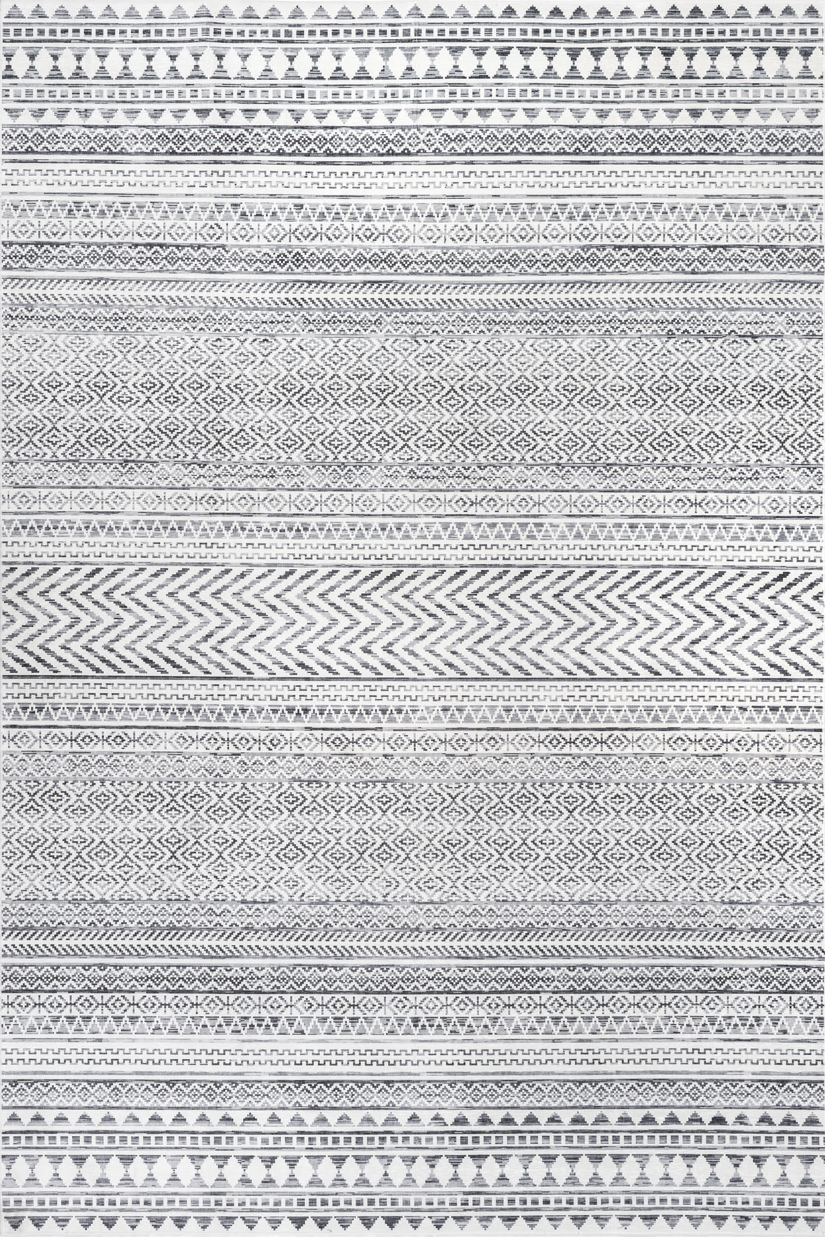 Tribal Banded Spill Proof Washable Rug | Grey