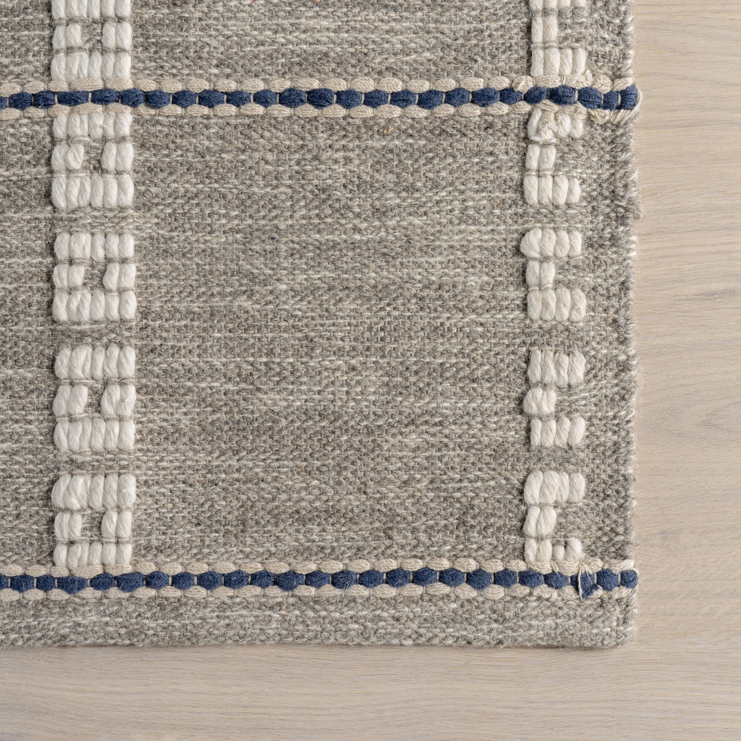 Morgan Geometric Check Wool and Cotton Rug | Grey