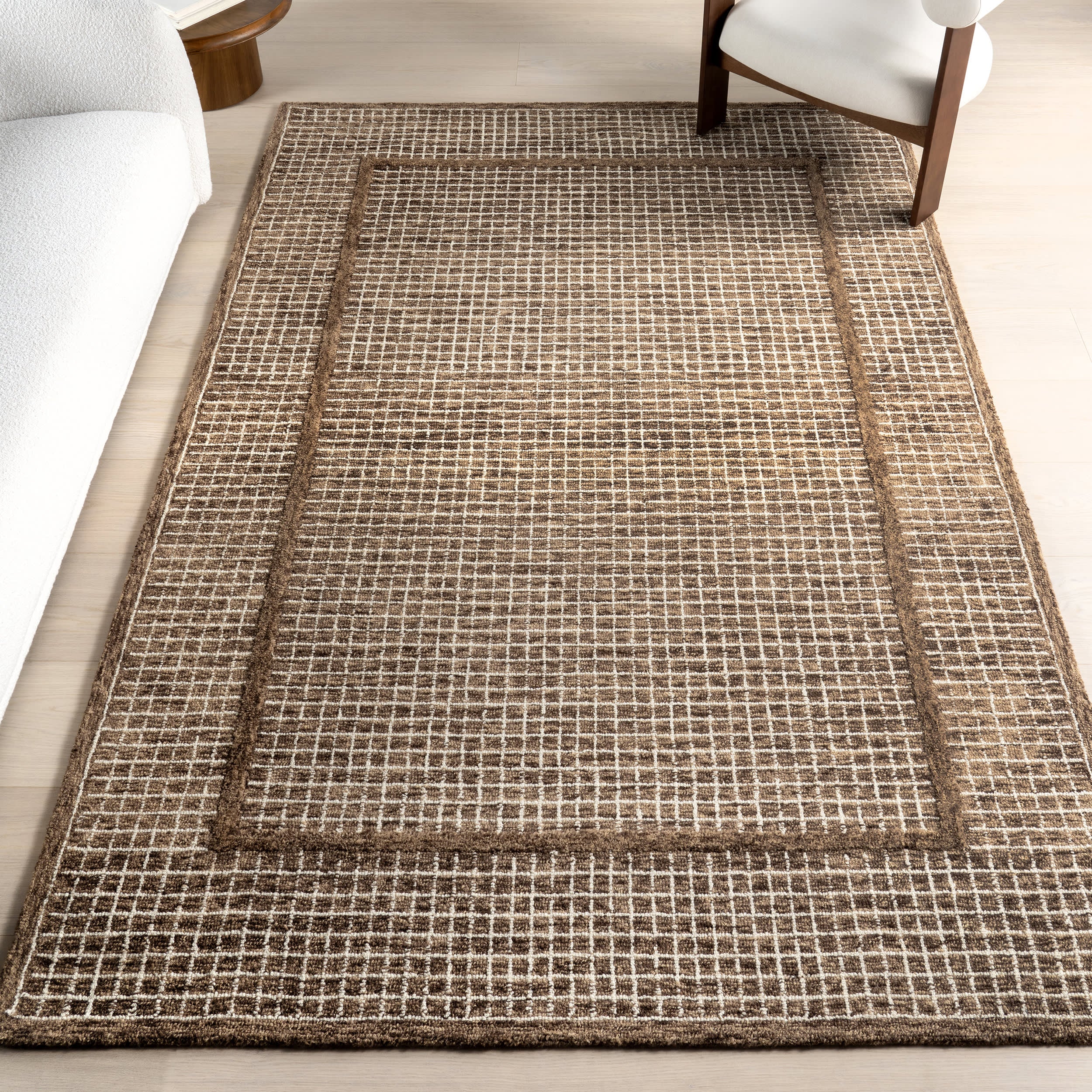 Chessie Checked Wool Rug | Brown