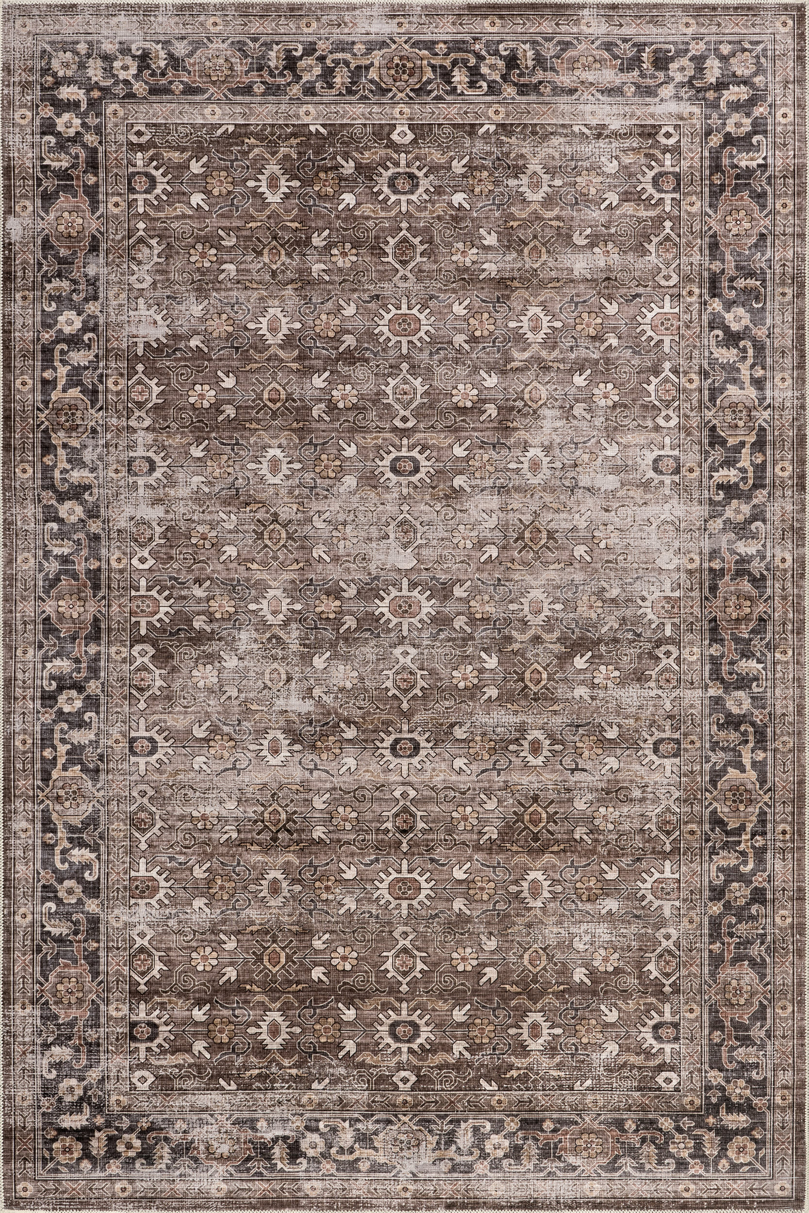 Myrtle Spill Proof Washable Vintage Rug | Brown