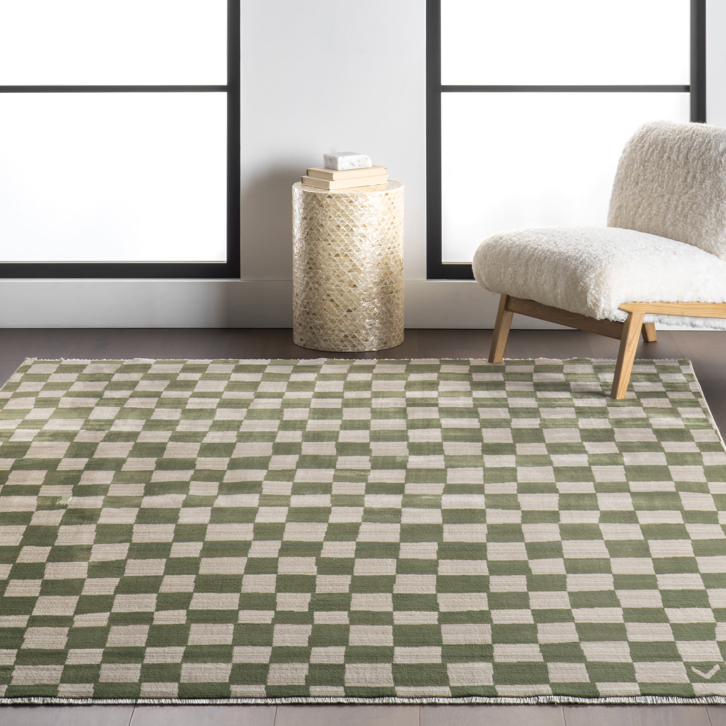 Rasali Checkered Box Rug | Green