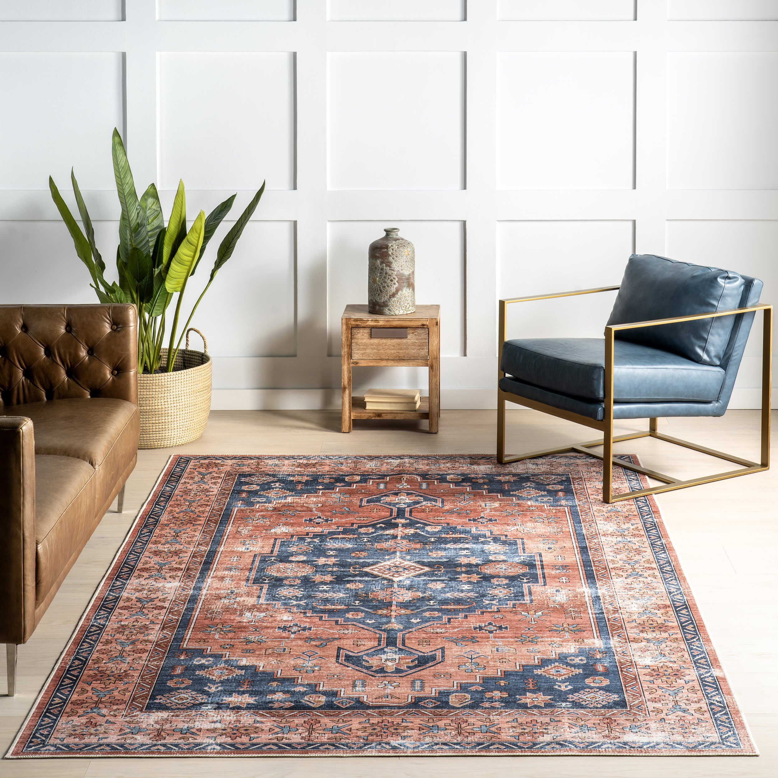 Daisy Spill Proof Washable Persian Rug | Brick