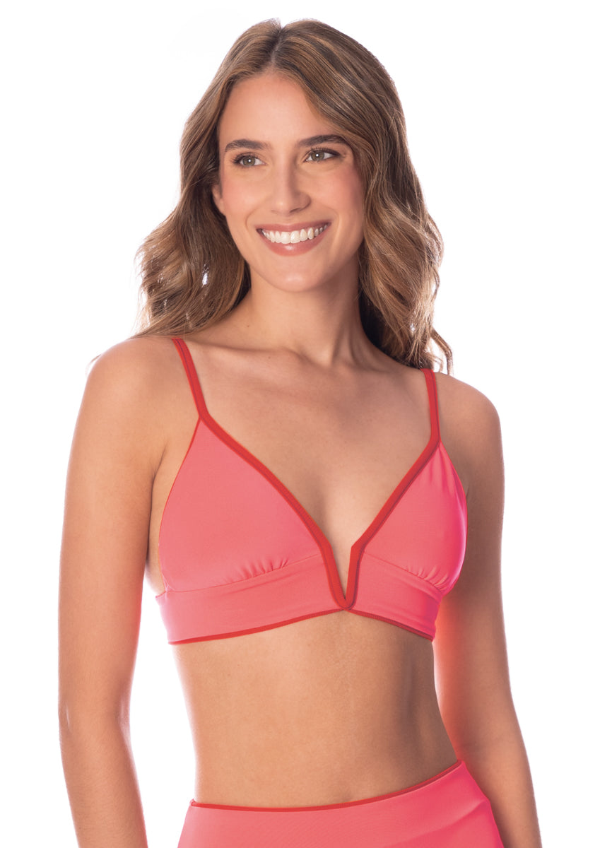 Maaji Red Camelia Parade Long Line Triangle Bikini Top