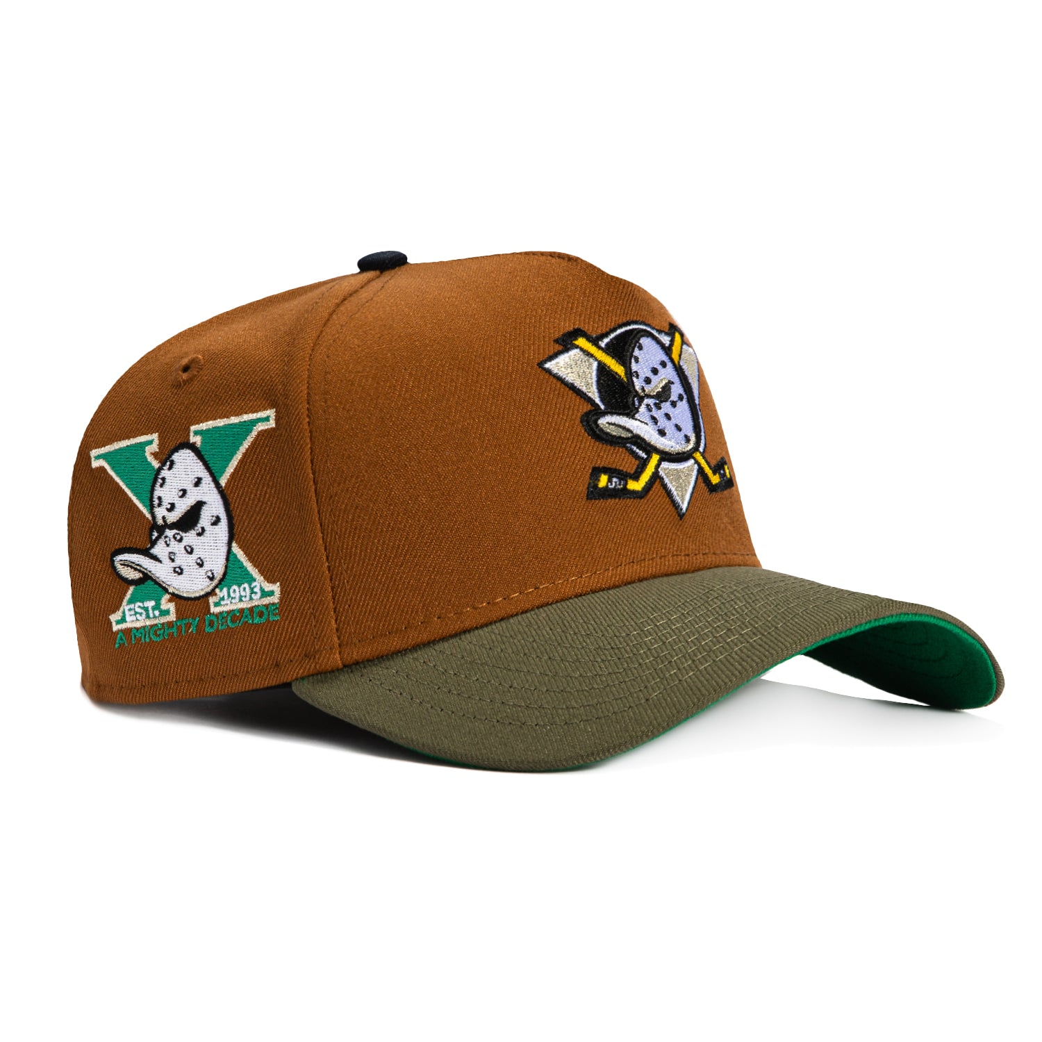 New Era 9Forty A-Frame Anaheim Ducks 10th Anniversary Patch Snapback Hat - Khaki, Olive