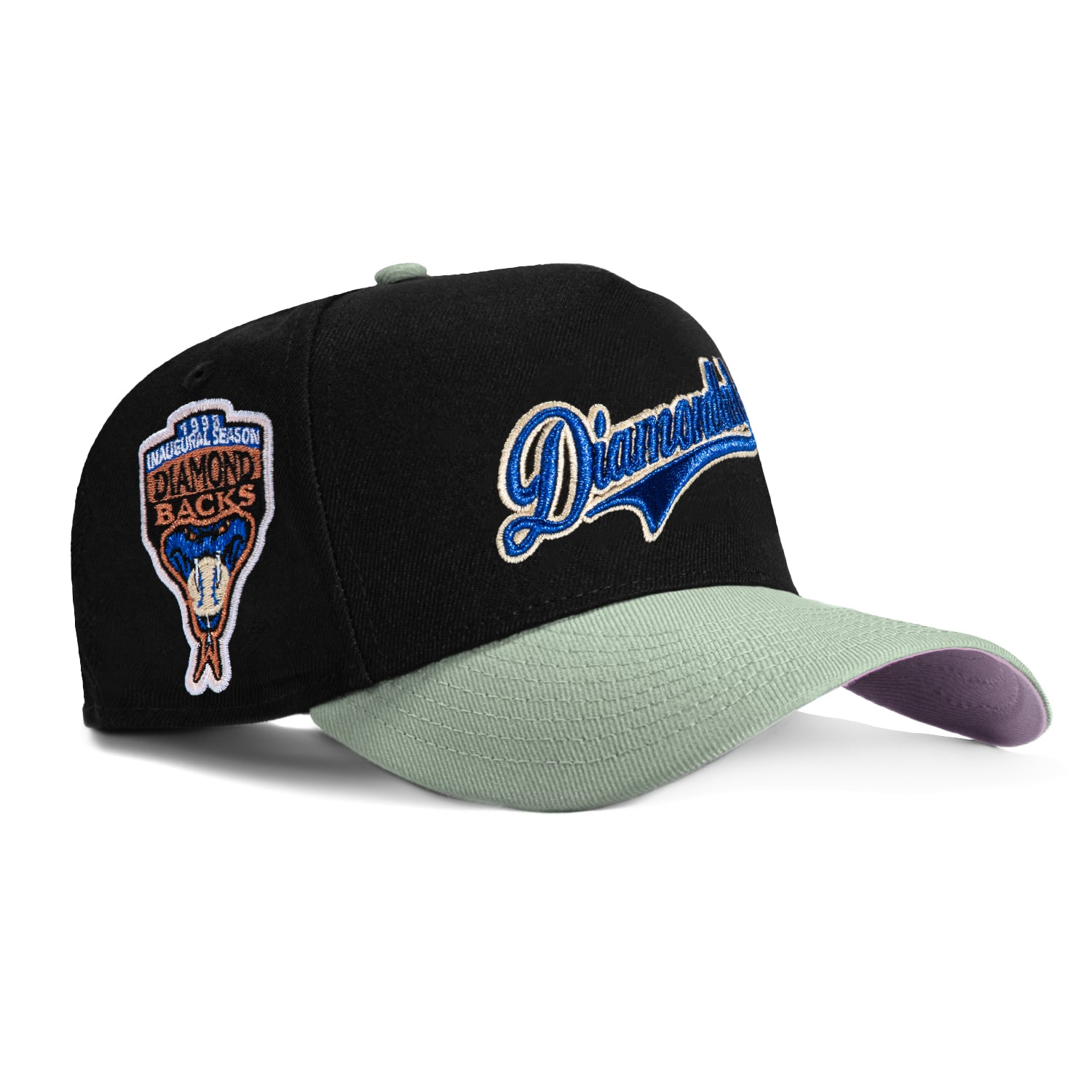 New Era 9Forty A-Frame Arizona Diamondbacks Inaugural Patch Script Snapback Hat - Black, Everest Green