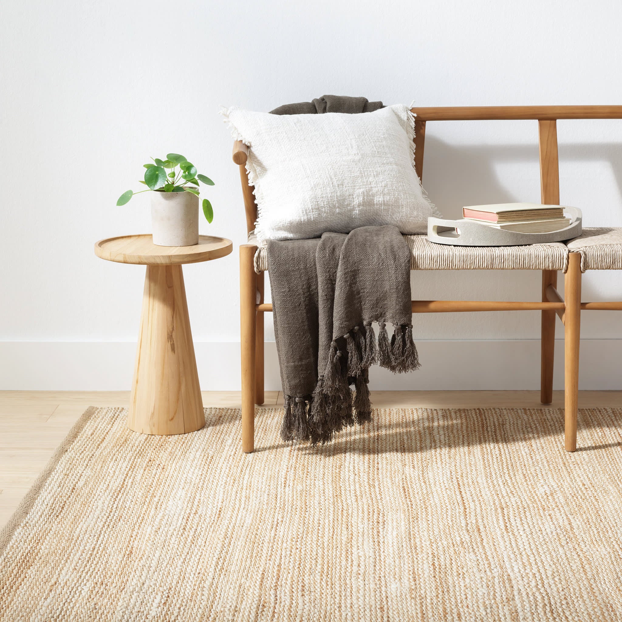 Striped Ivory/Natural Handwoven Jute Rug