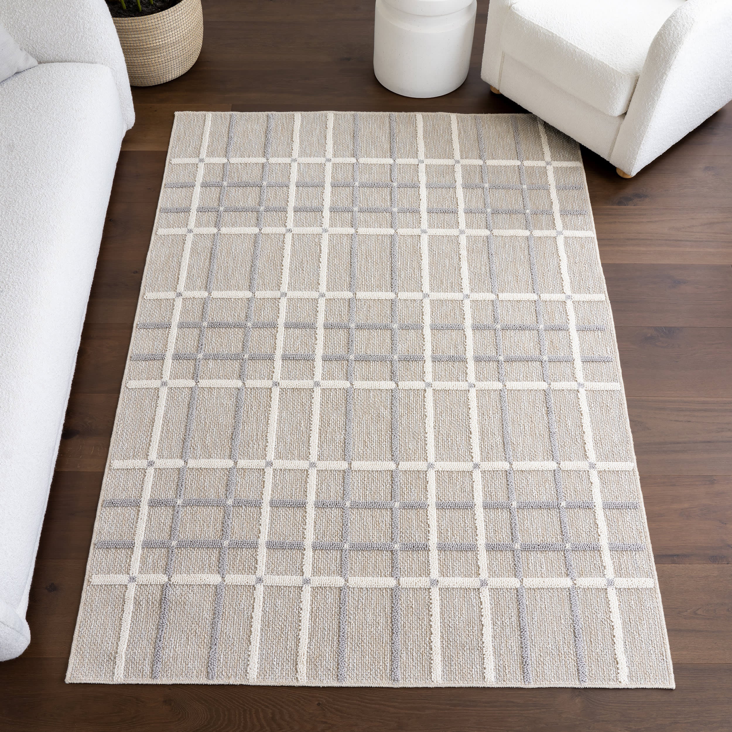 Fleur Striped Washable Rug | Light Grey