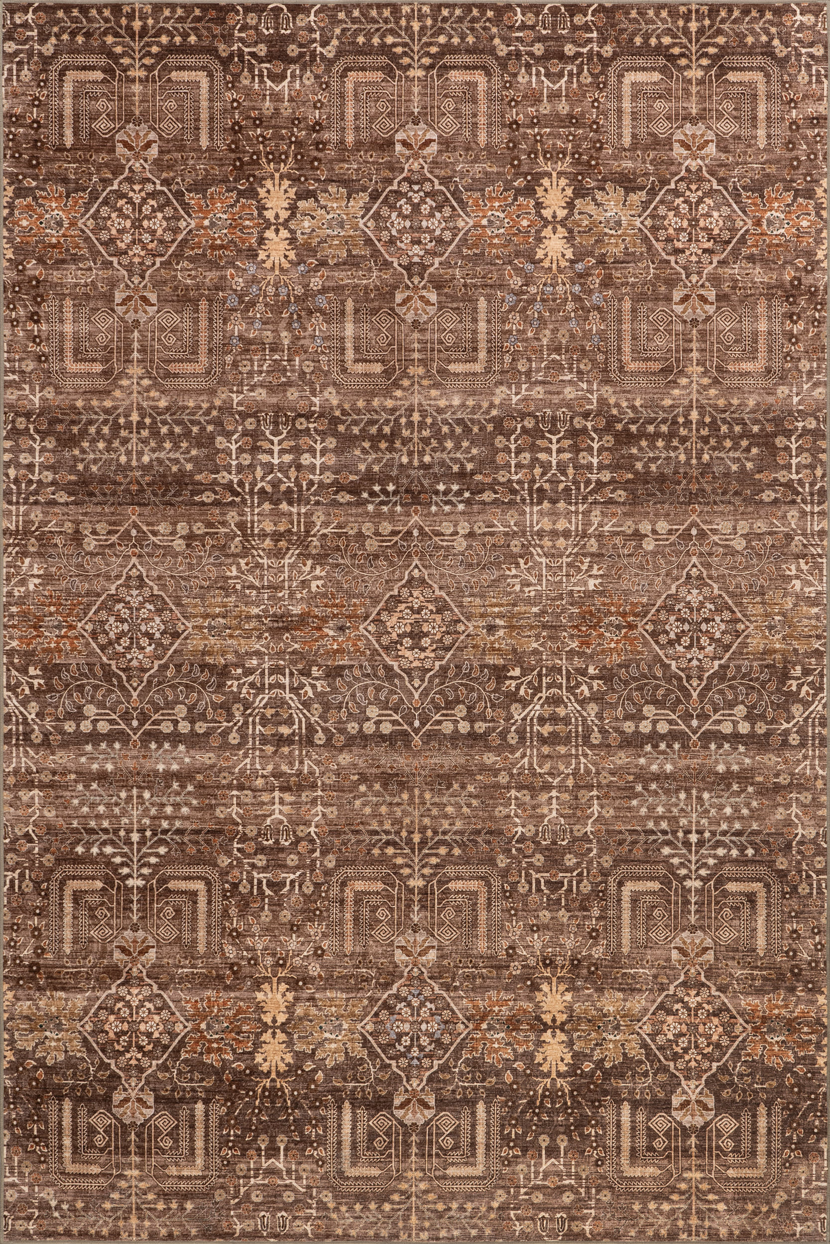 McKenna Floral Spill Proof Washable Rug | Brown