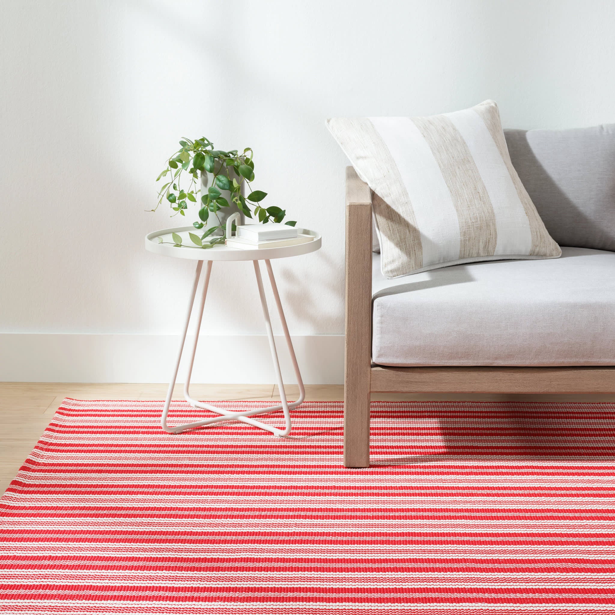 Ticking Stripe Red/Ivory Handwoven Indoor/Outdoor Rug