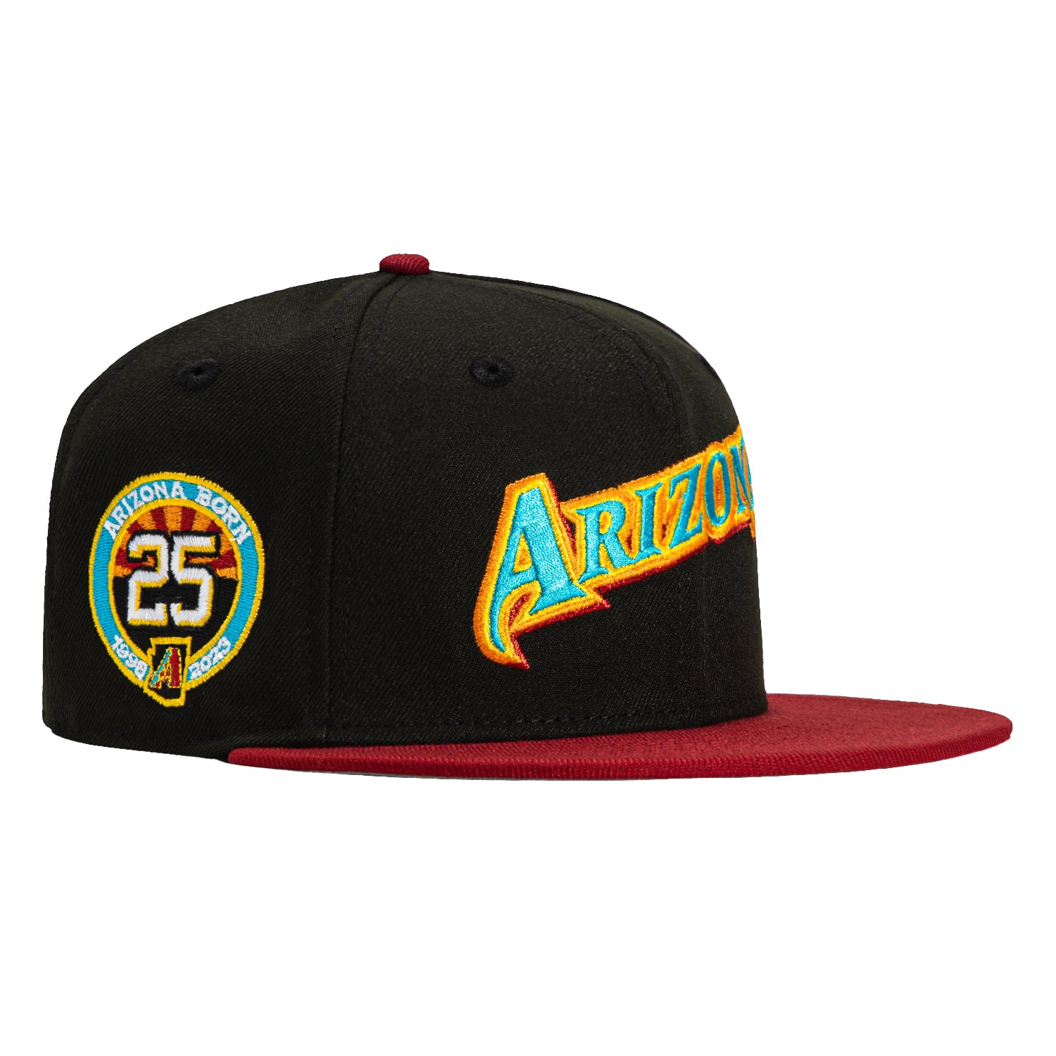 New Era 59Fifty Mar Mad Arizona Diamondbacks 25th Anniversary Patch 2001 Word Hat - Black, Sedona Red, Neon Blue