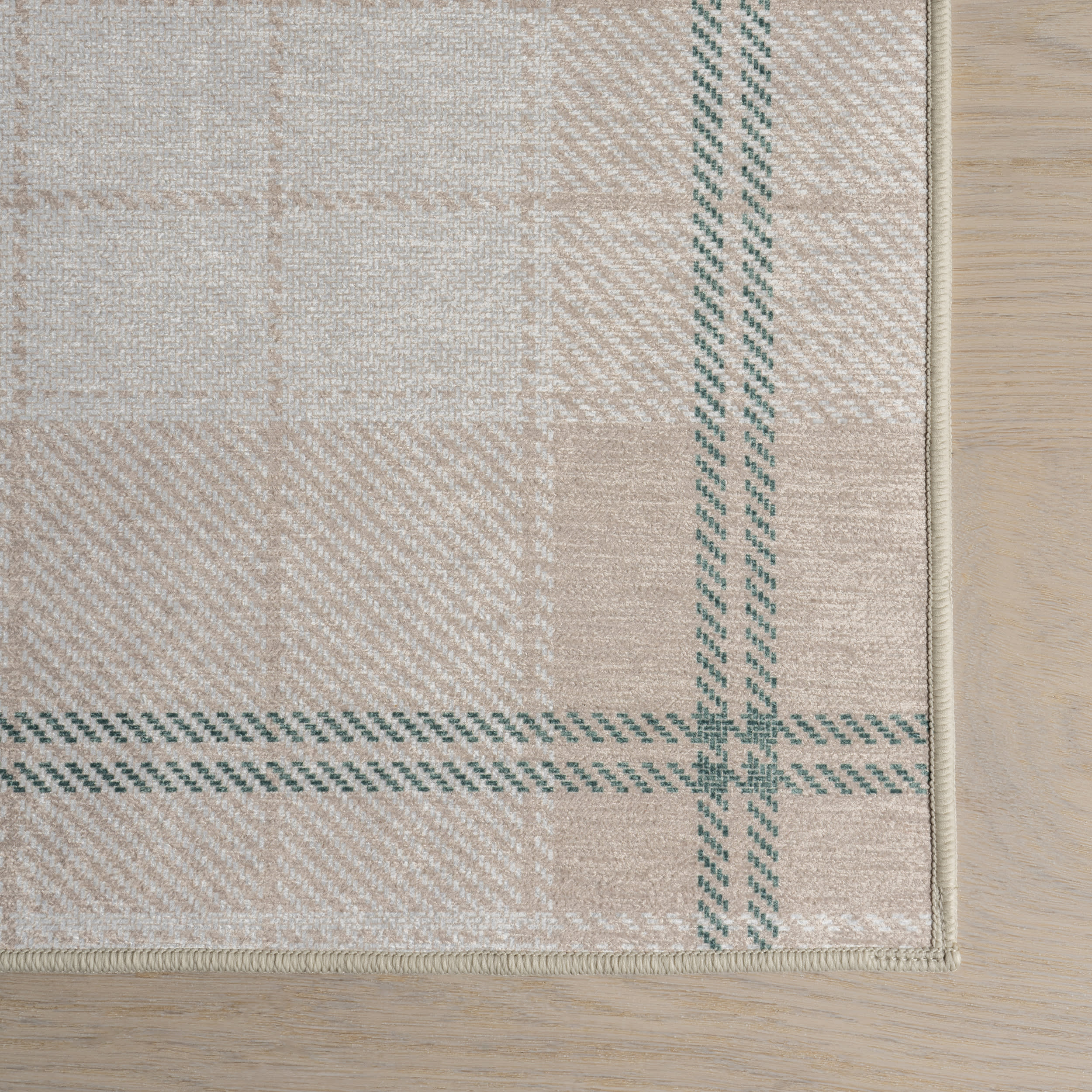 Raye Plaid Spill Proof Washable Rug | Beige