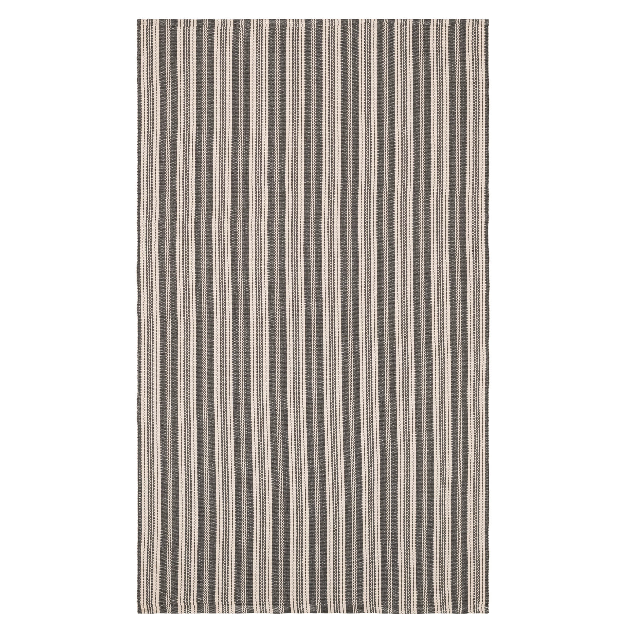 Ticking Stripe Grey/Ivory Handwoven Indoor/Outdoor Rug