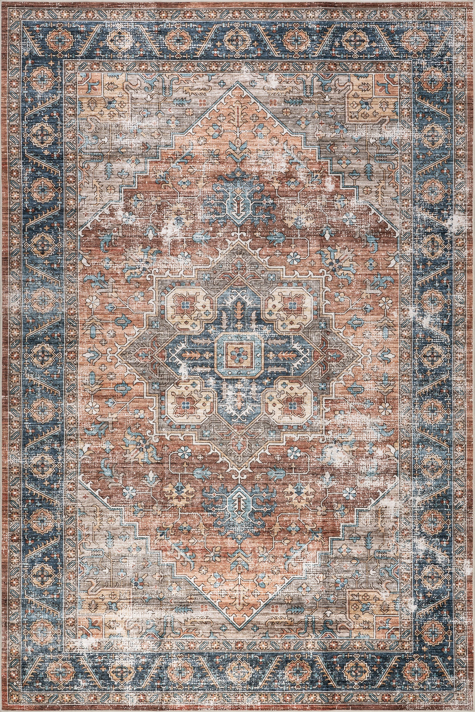 Azaria Medallion Spill Proof Washable Rug | Rust