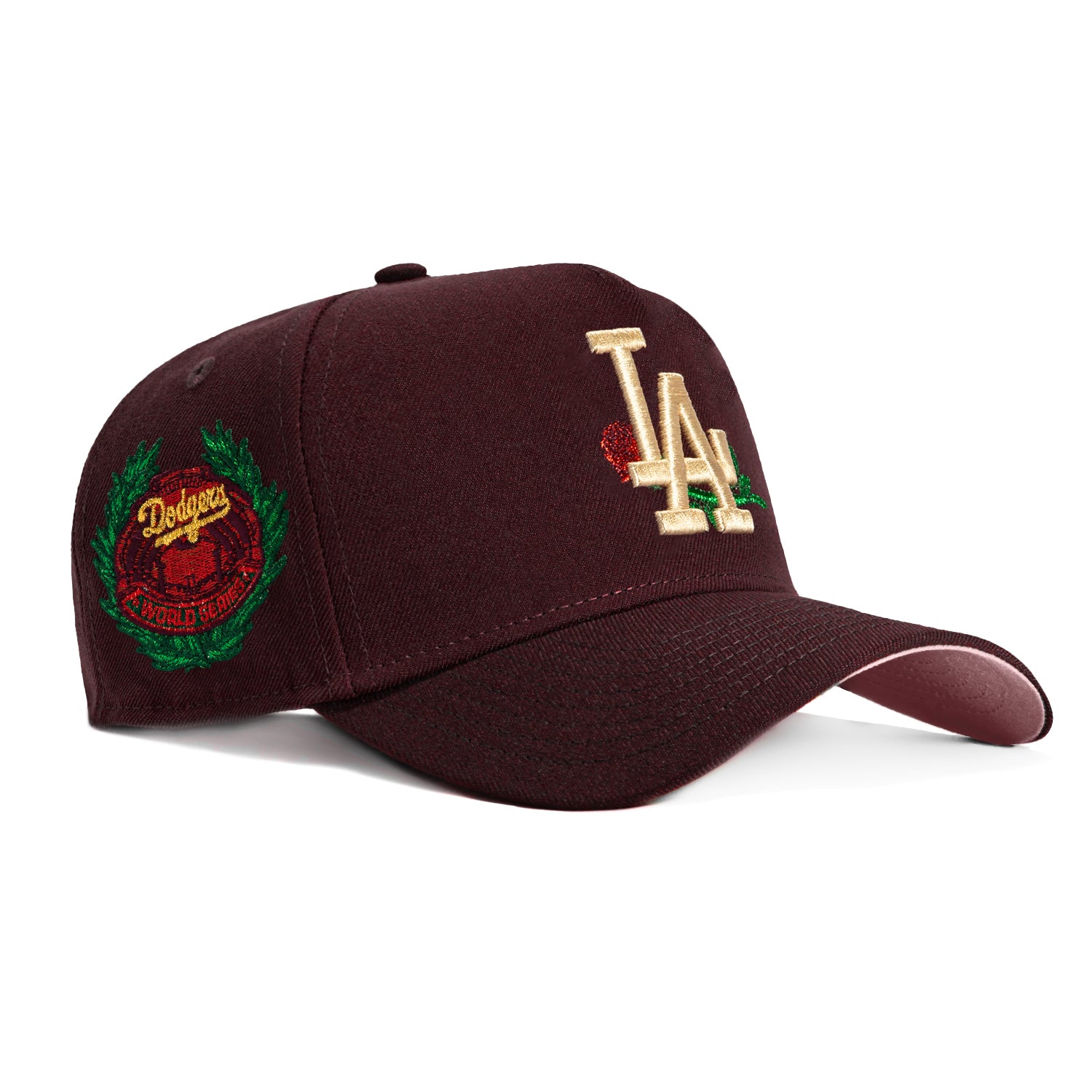 New Era 9Forty A-Frame Valentine's Day Los Angeles Dodgers 1963 World Series Patch Snapback Rose Hat - Maroon