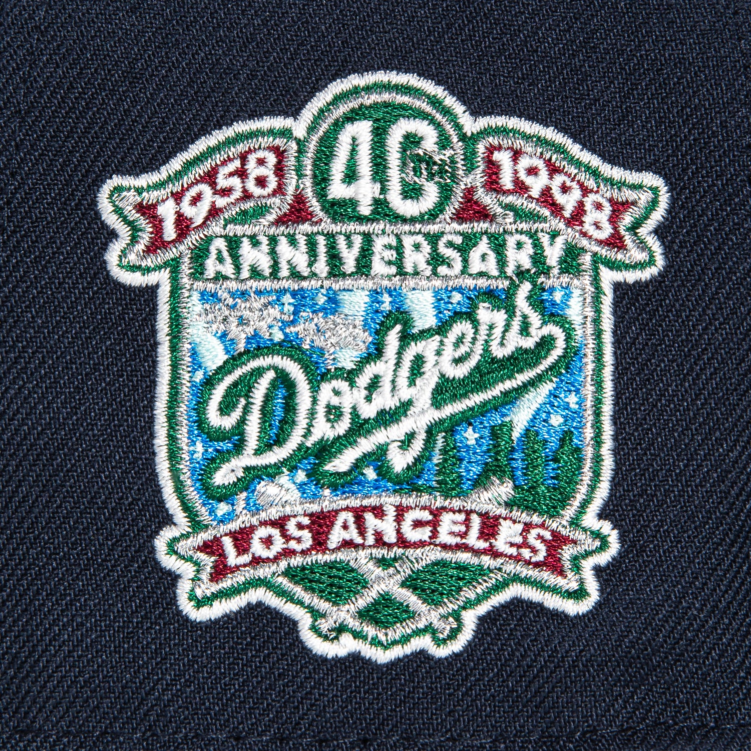 New Era 59Fifty Winter Forest Los Angeles Dodgers 40th Anniversary Patch Script Hat - Navy, Green, Cardinal