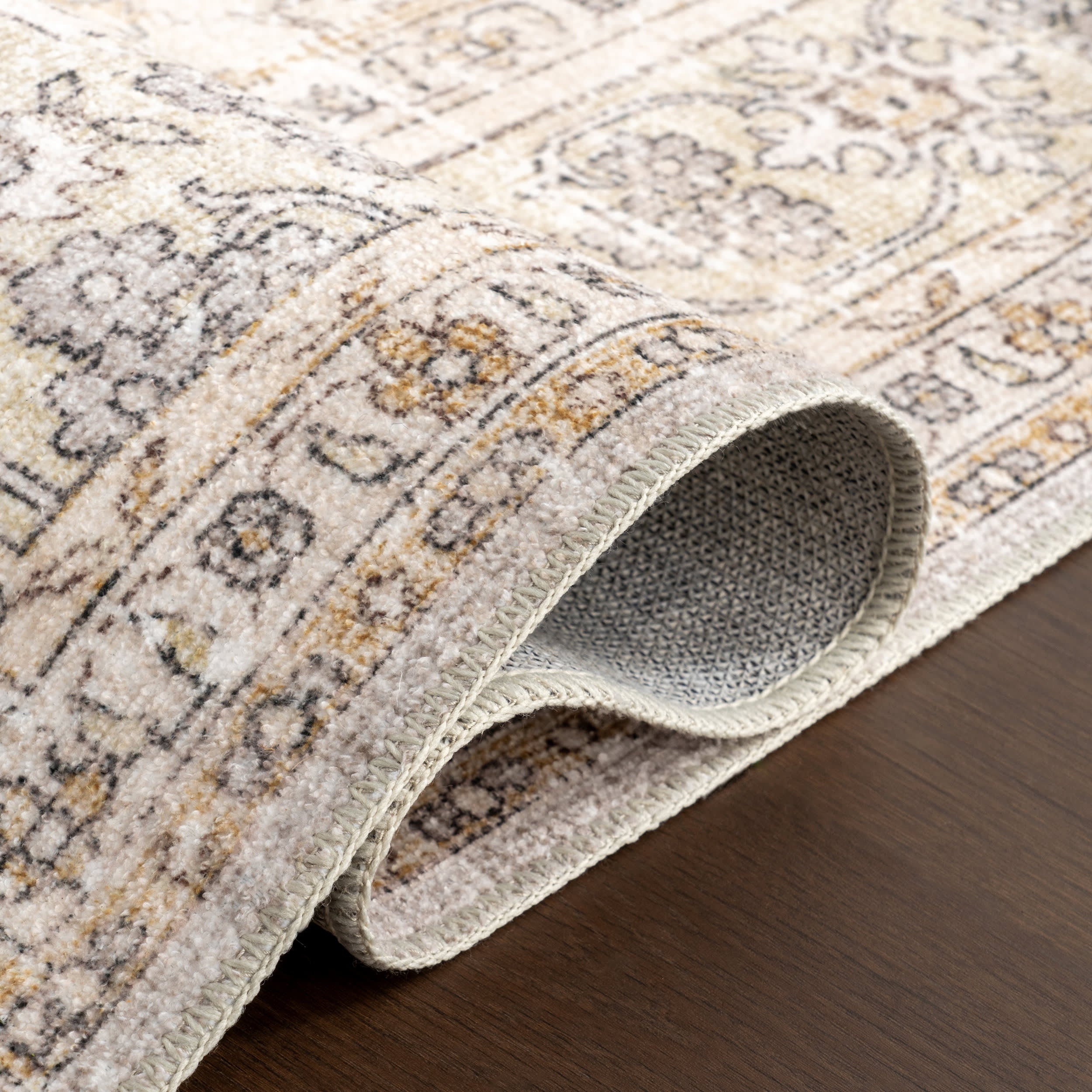 Meena Fading Garden Spill Proof Washable Rug | Beige