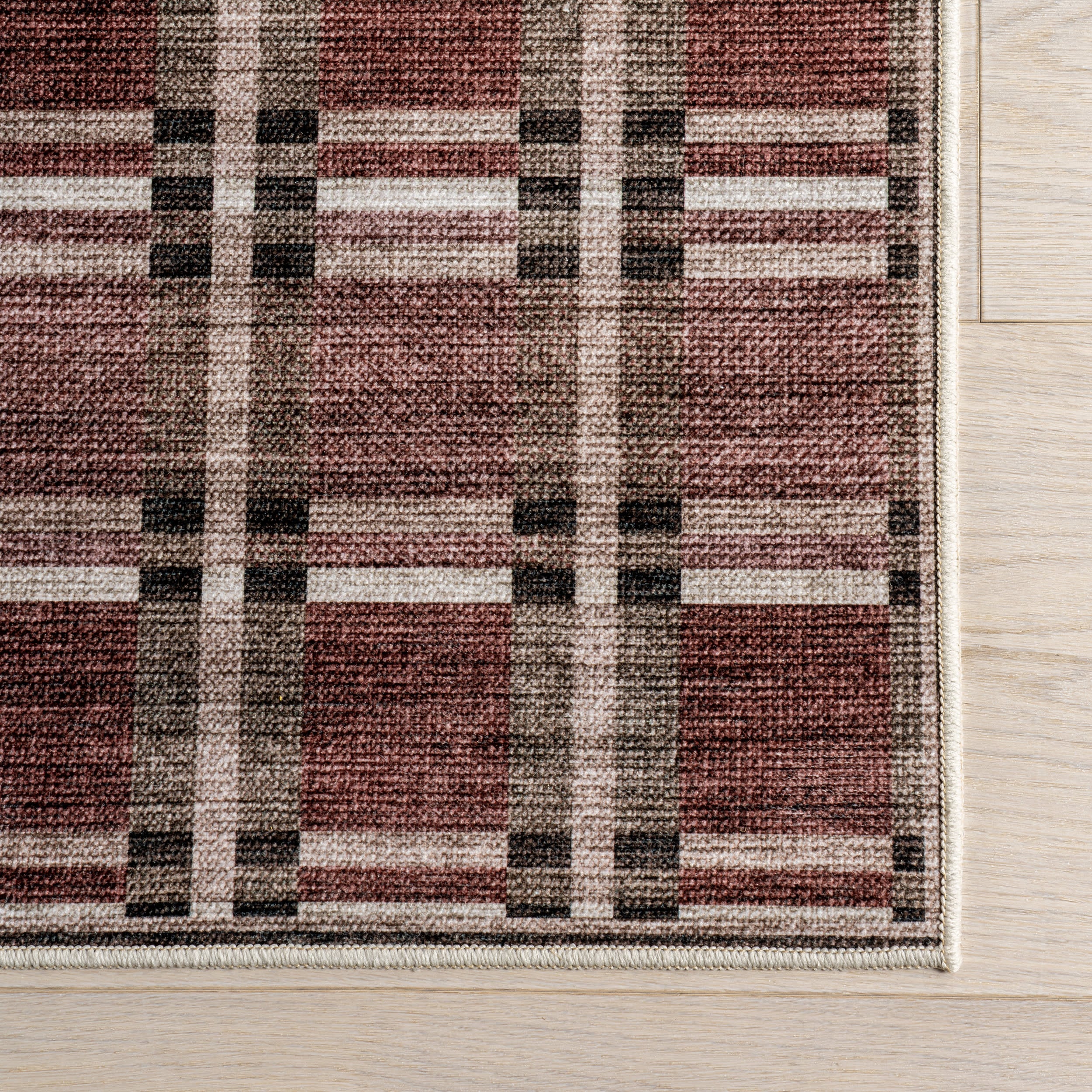 Sacha Plaid Spill Proof Washable Rug | Rust