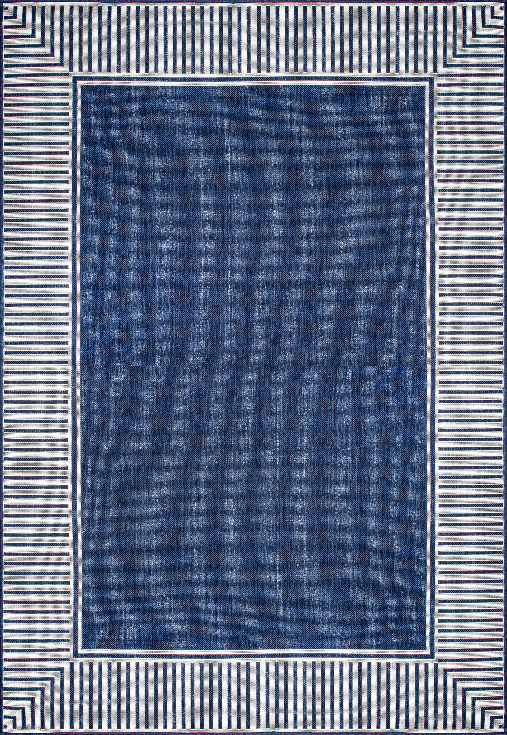 Striped Border Indoor/Outdoor Flatweave Rug | Navy