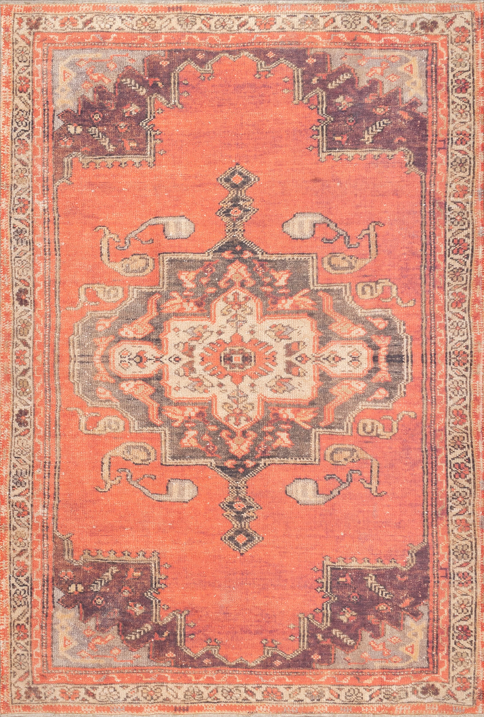 Printed Cartouche Medallion Flatweave Rug | Rust